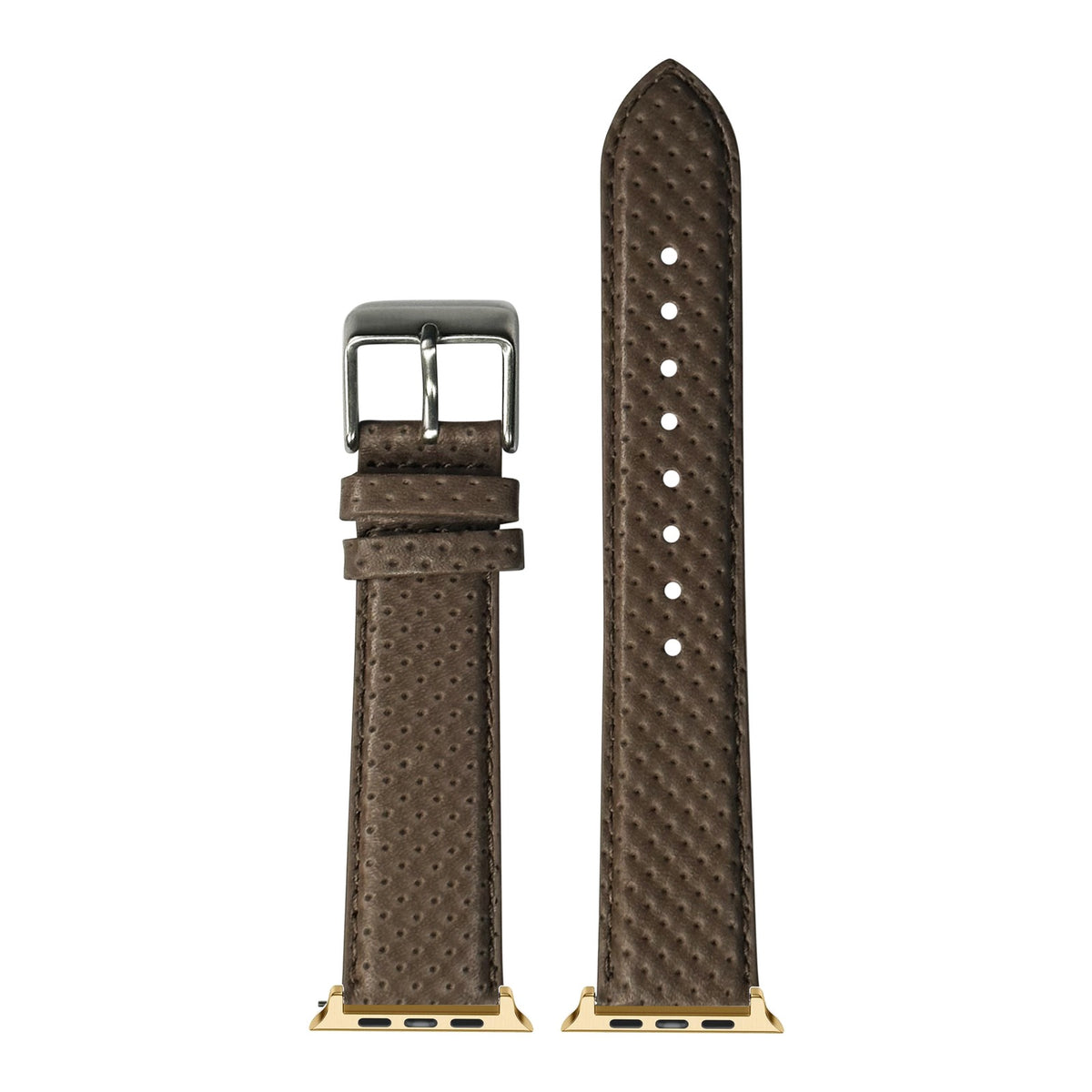 [Apple Watch] Perforated Racing Leather Straps - Ivory Brown with Gold Apple Watch connecters