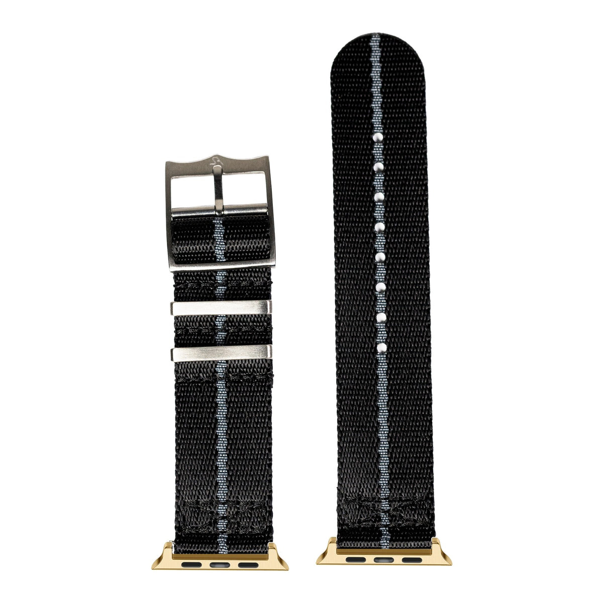 [Apple Watch] Supreme Militex - Black and Grey Stripe with Gold Apple Watch connecters