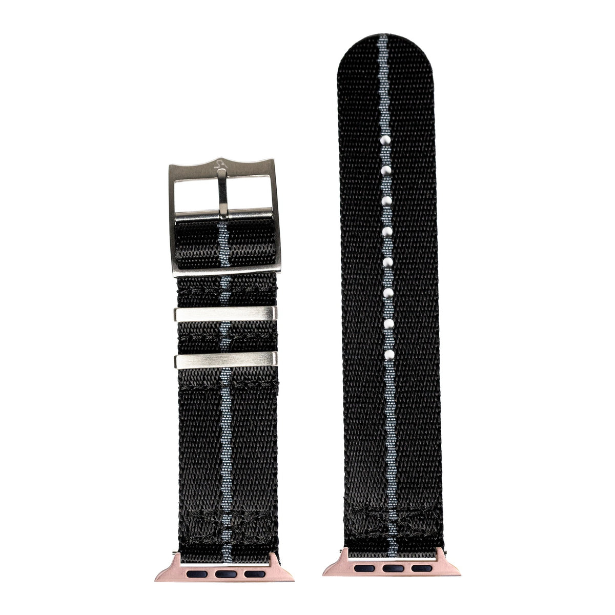 [Apple Watch] Supreme Militex - Black and Grey Stripe with Rose Gold Apple Watch connecters