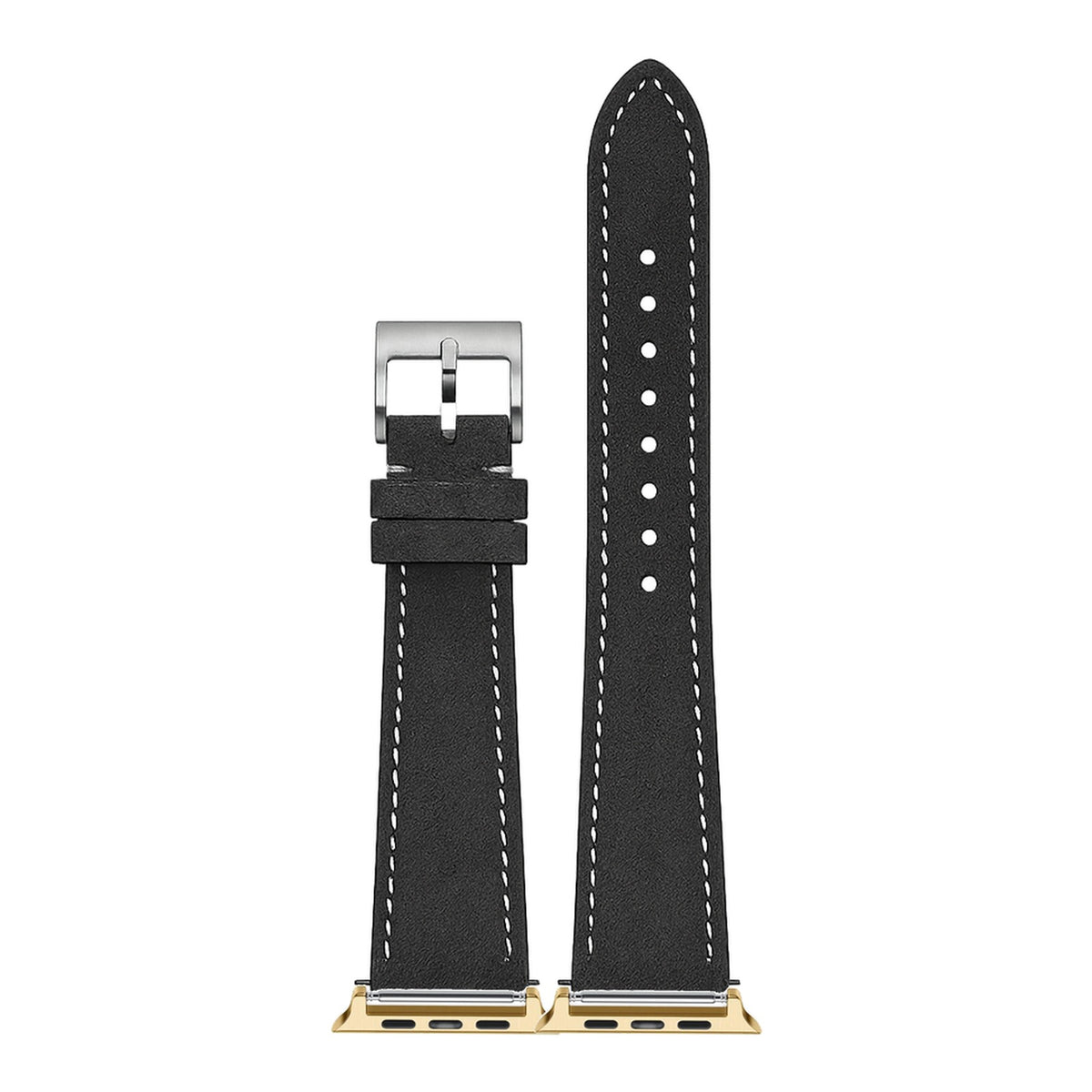 [Apple Watch] Alcantara Leather - Dark Grey | White Stitching with Gold Apple Watch connecters
