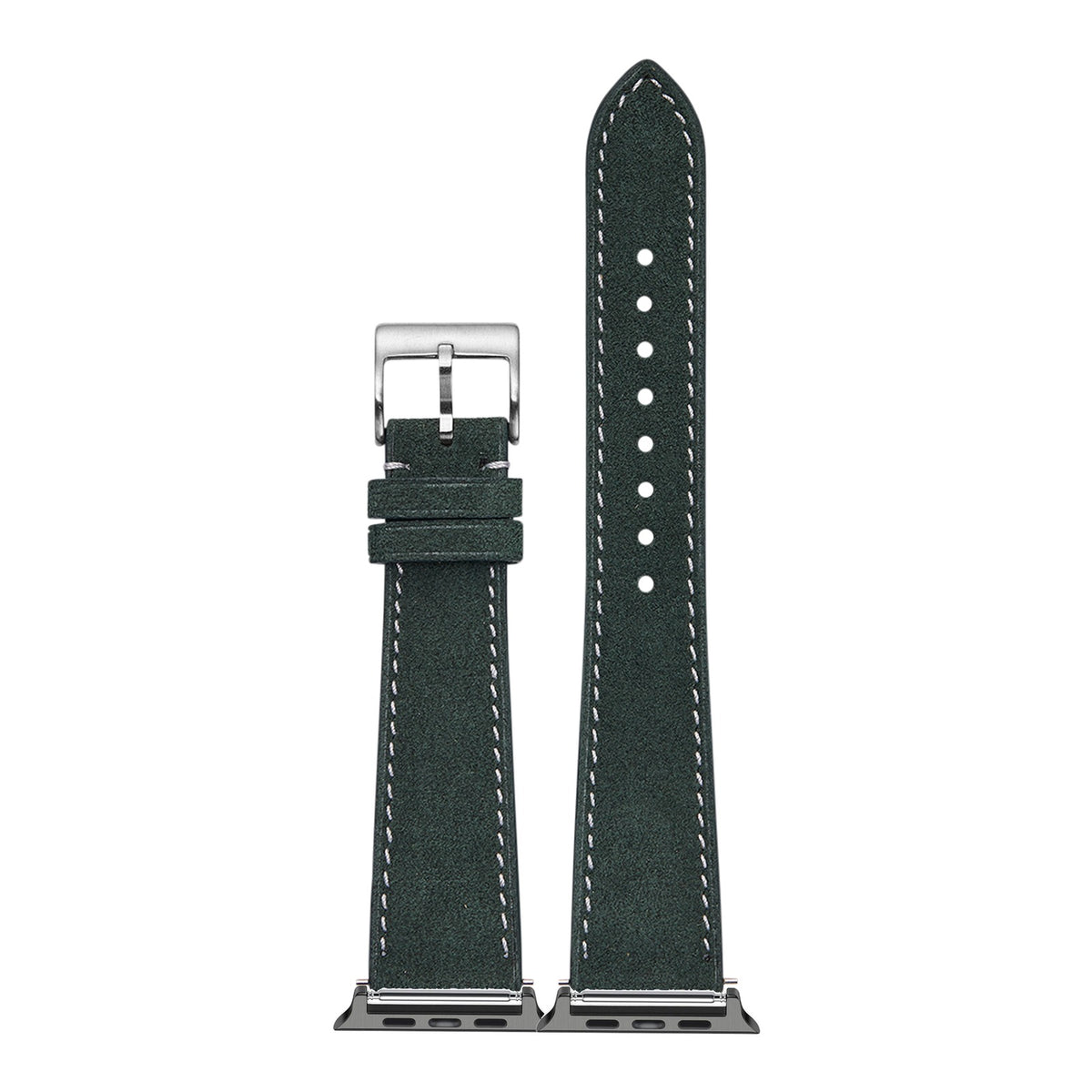 [Apple Watch] Alcantara Leather - Green | White Stitching with Black Apple Watch connecters