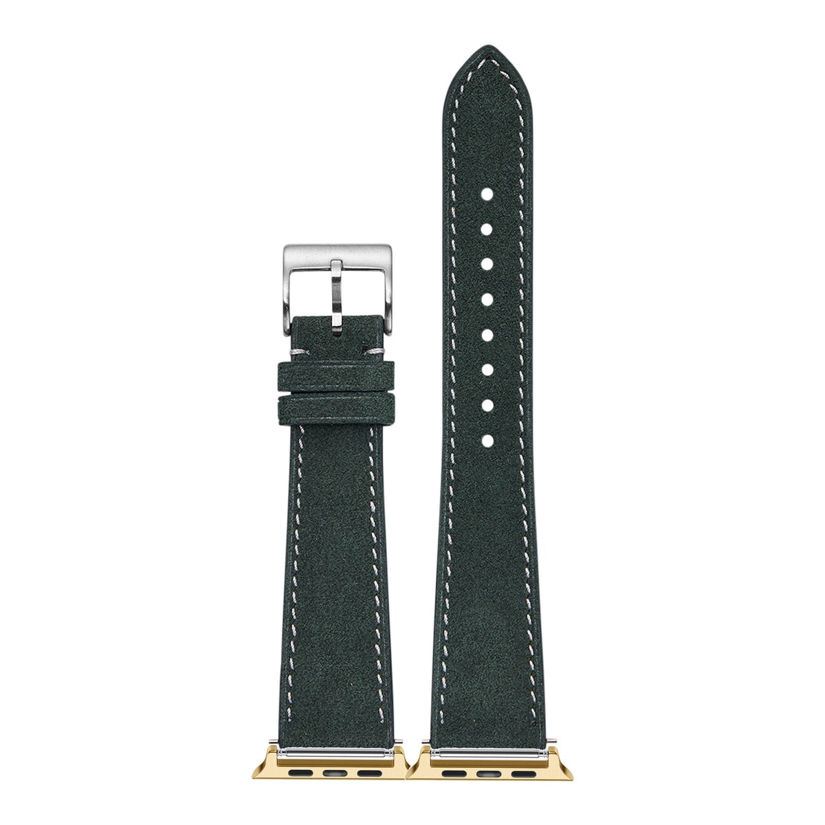 [Apple Watch] Alcantara Leather - Green | White Stitching with Gold Apple Watch connecters