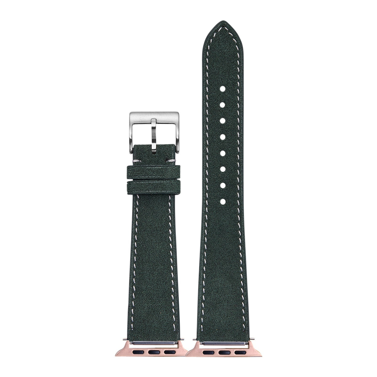 [Apple Watch] Alcantara Leather - Green | White Stitching with Rose Gold Apple Watch connecters