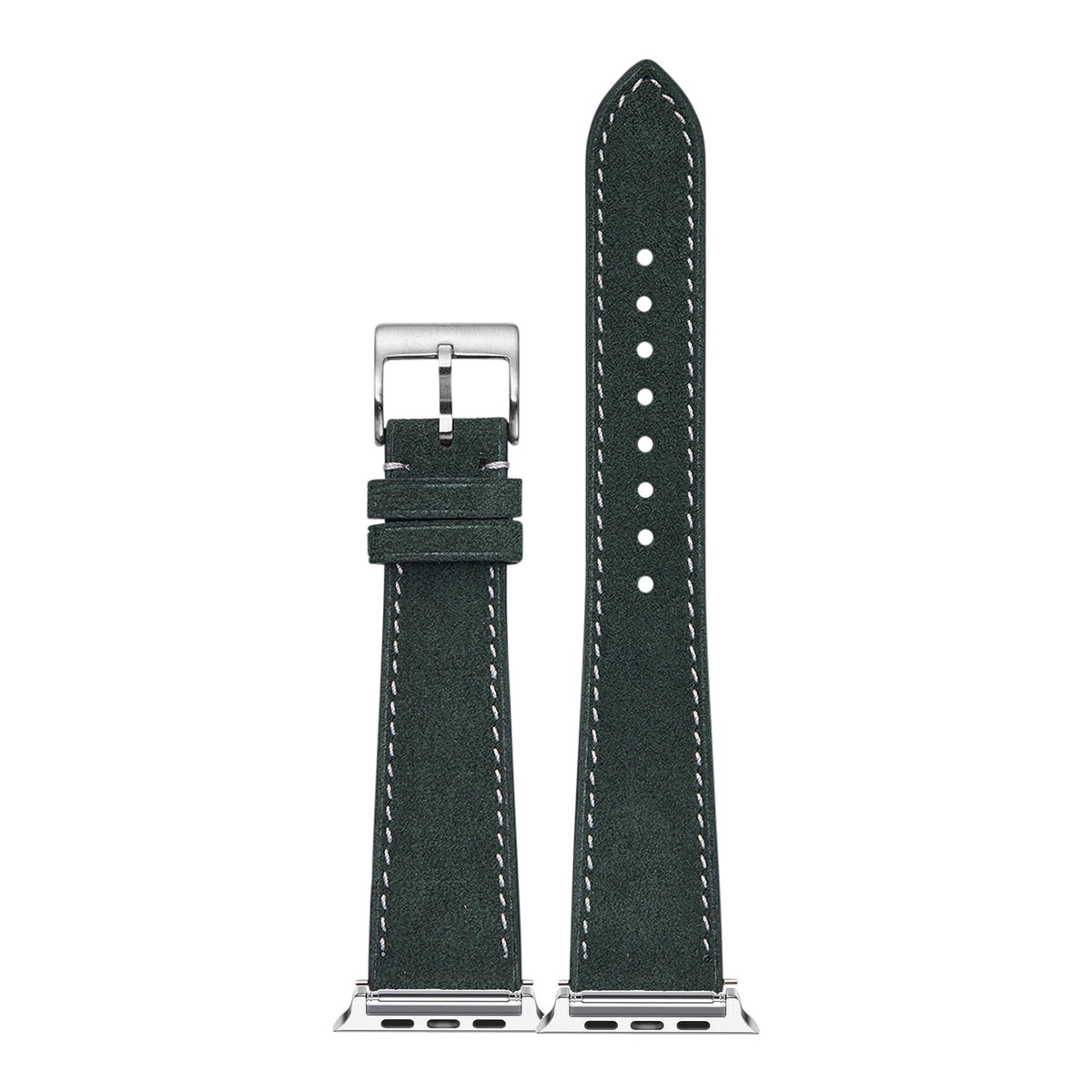 [Apple Watch] Alcantara Leather - Green | White Stitching with Silver Apple Watch connecters