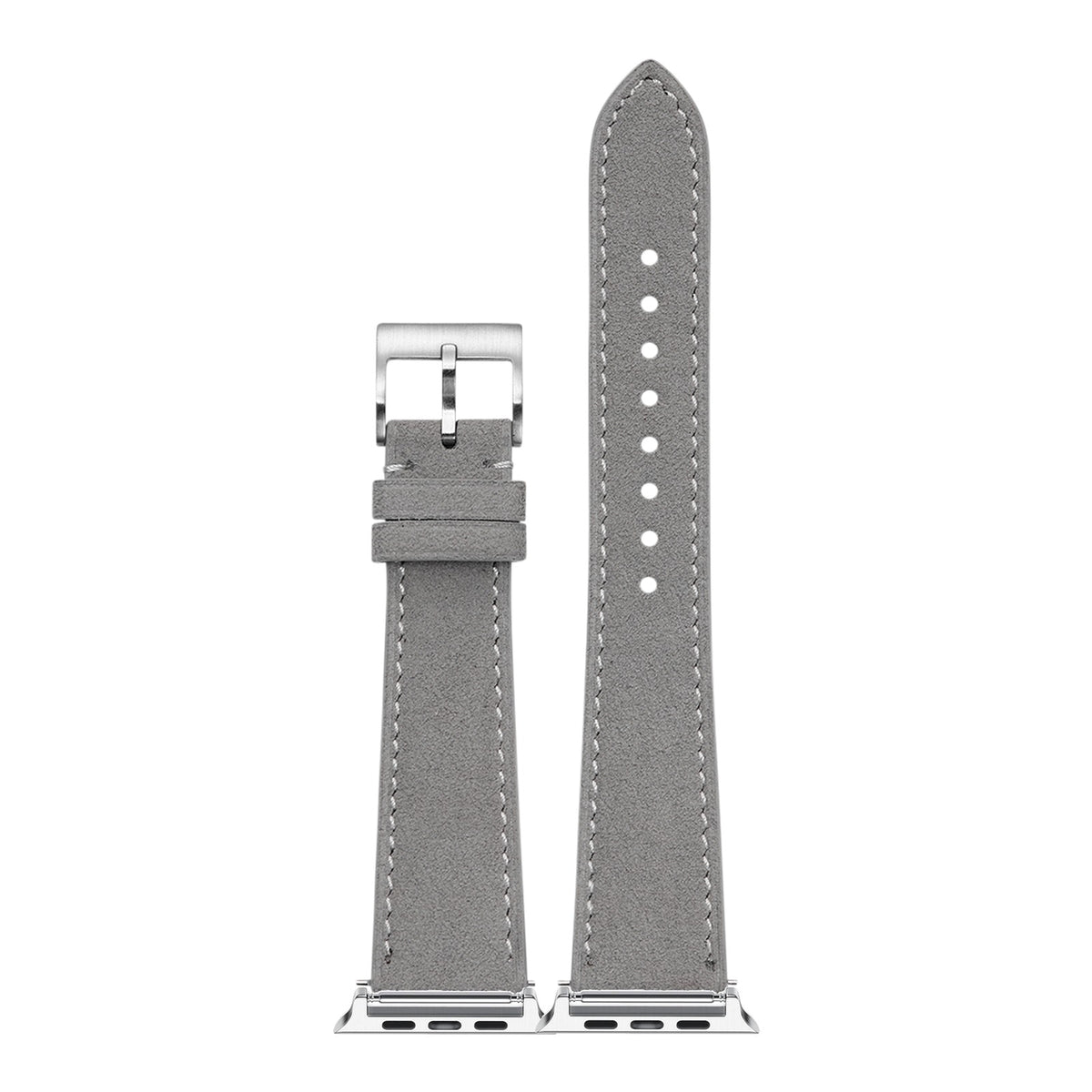 [Apple Watch] Alcantara Leather - Grey | White Stitching with Silver Apple Watch connecters