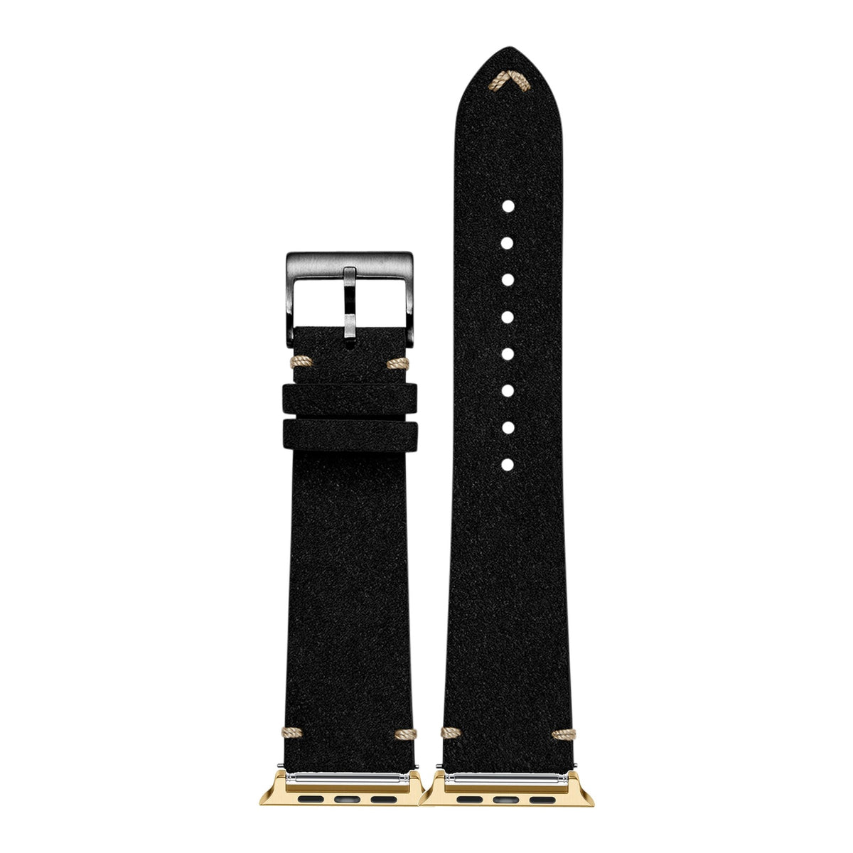 [Apple Watch] Alcantara Leather - Vintage - Black with Gold Apple Watch connecters