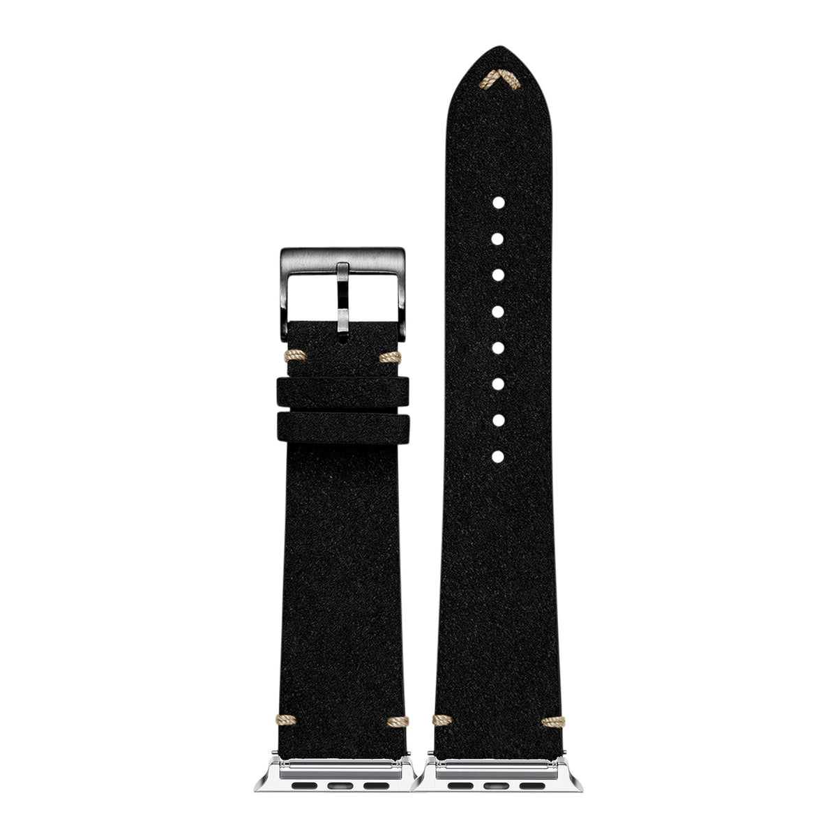 [Apple Watch] Alcantara Leather - Vintage - Black with Silver Apple Watch connecters