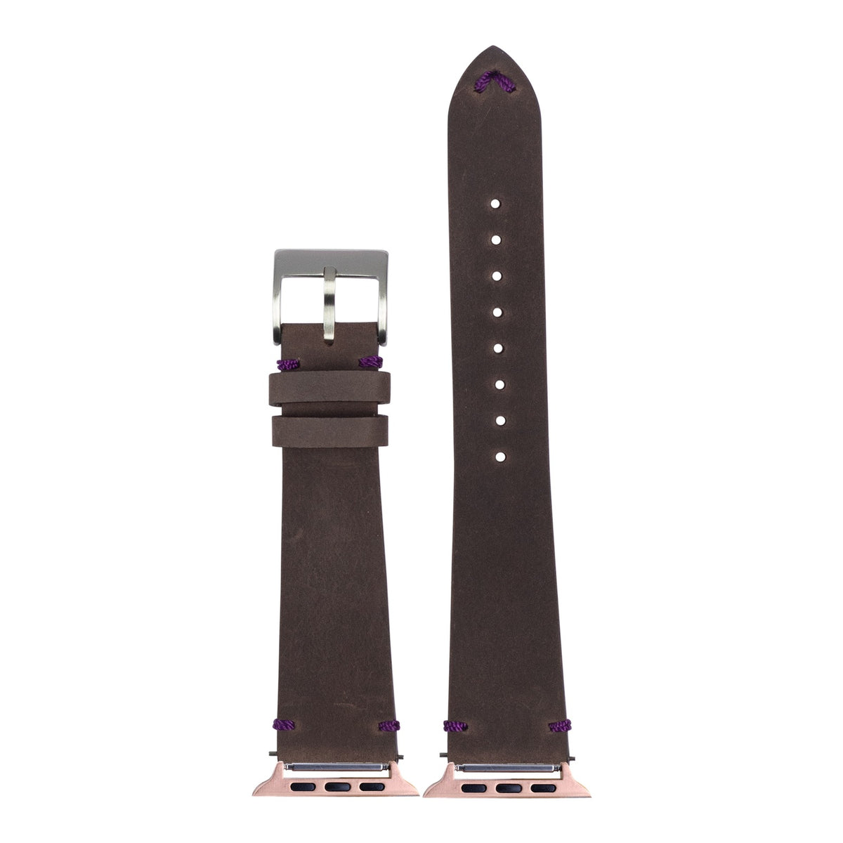 [Apple Watch] Vintage Crazy Horse Leather - Dark Brown with Violet Stitching with Rose Gold Apple Watch connecters