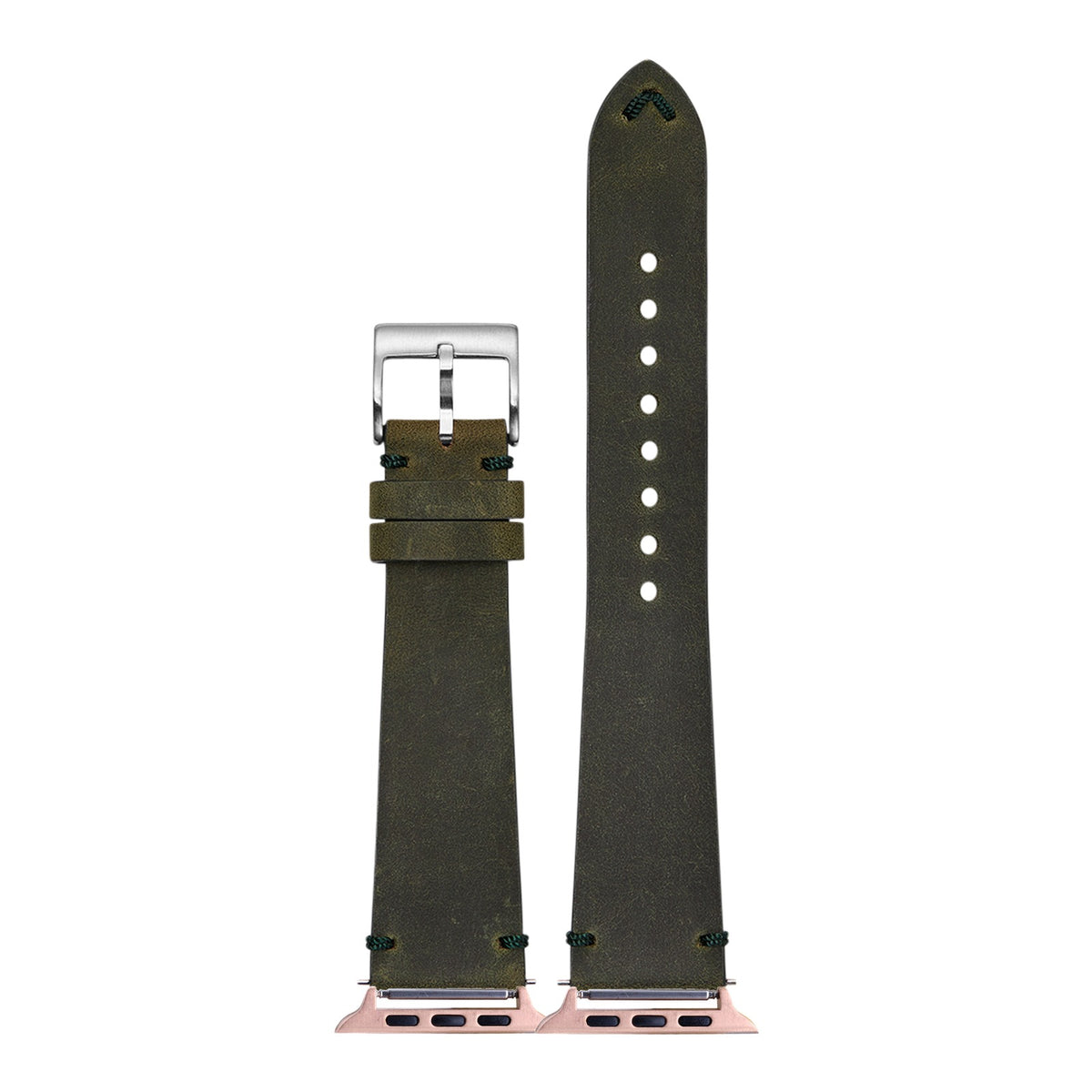 [Apple Watch] Vintage Crazy Horse Leather - Green with Rose Gold Apple Watch connecters