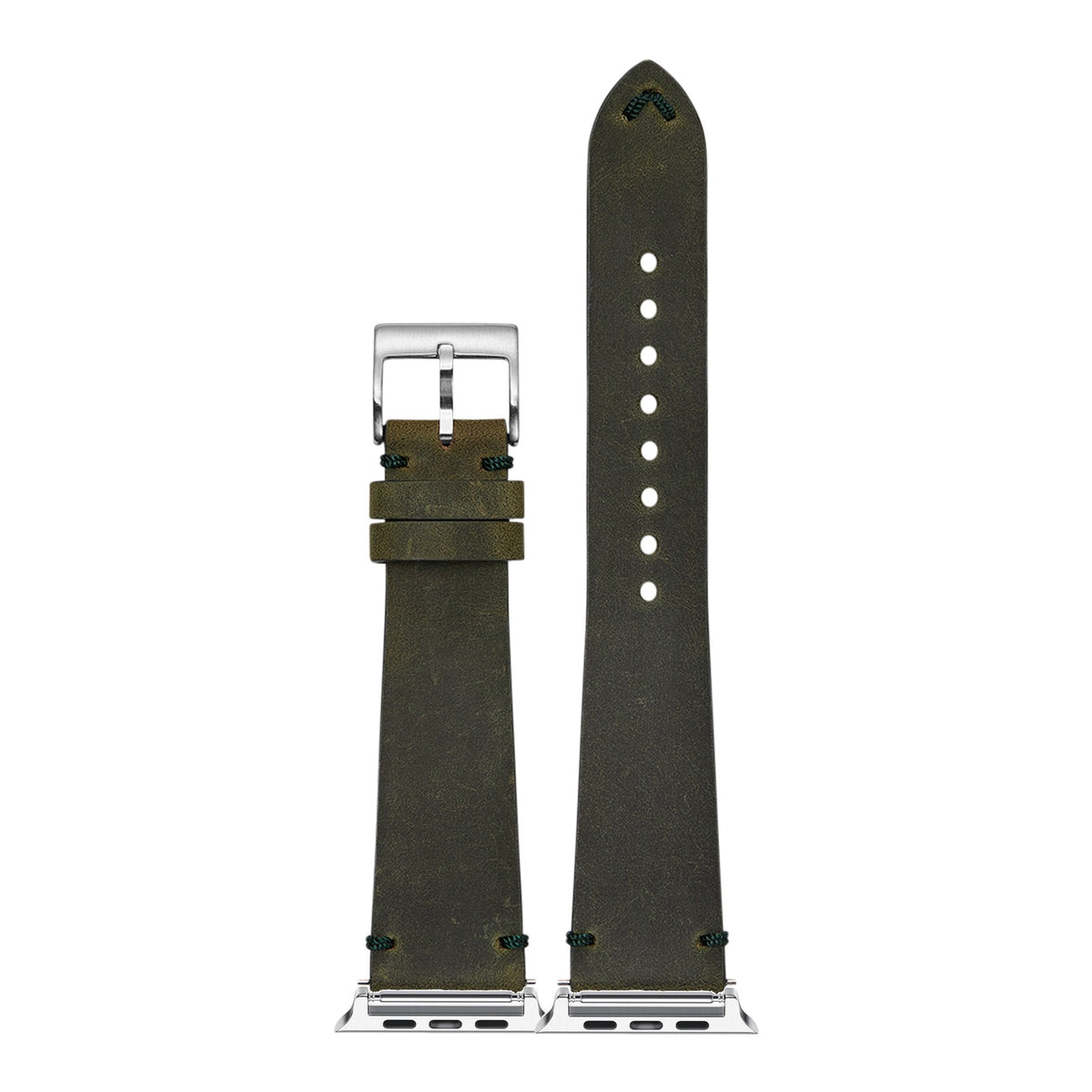 [Apple Watch] Vintage Crazy Horse Leather - Green with Silver Apple Watch connecters