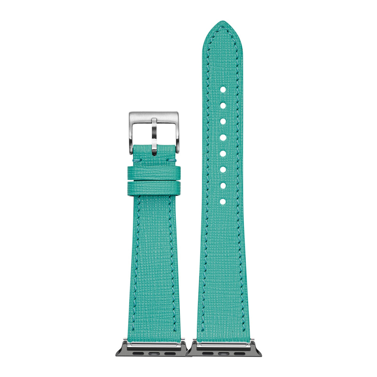 [Apple Watch] Chevre Saffiano Leather - Tiffany Blue with Black Apple Watch connecters