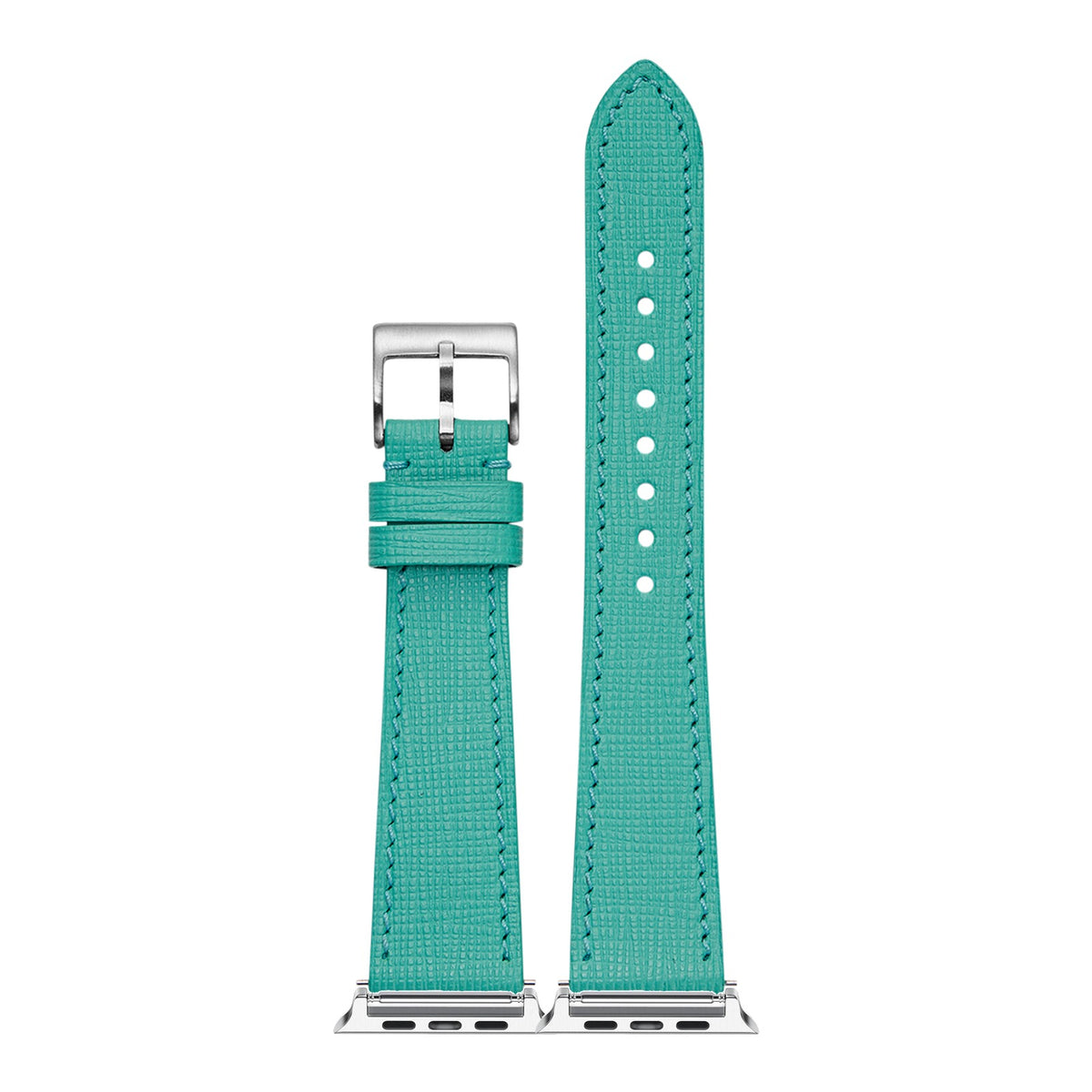 [Apple Watch] Chevre Saffiano Leather - Tiffany Blue with Silver Apple Watch connecters