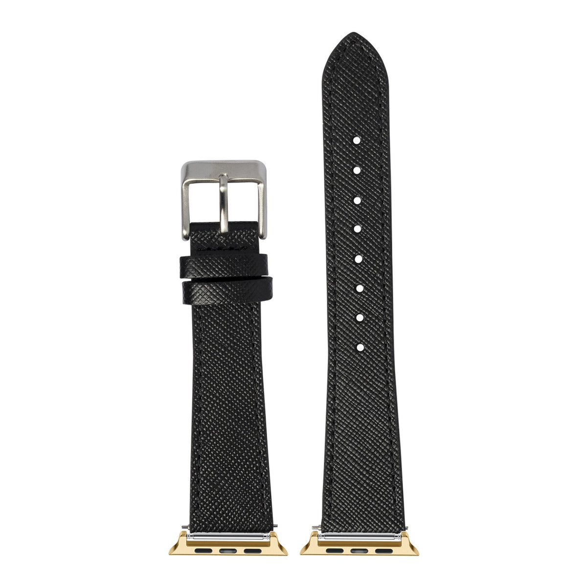 [Apple Watch] Saffiano Leather - Black with Gold Apple Watch connecters