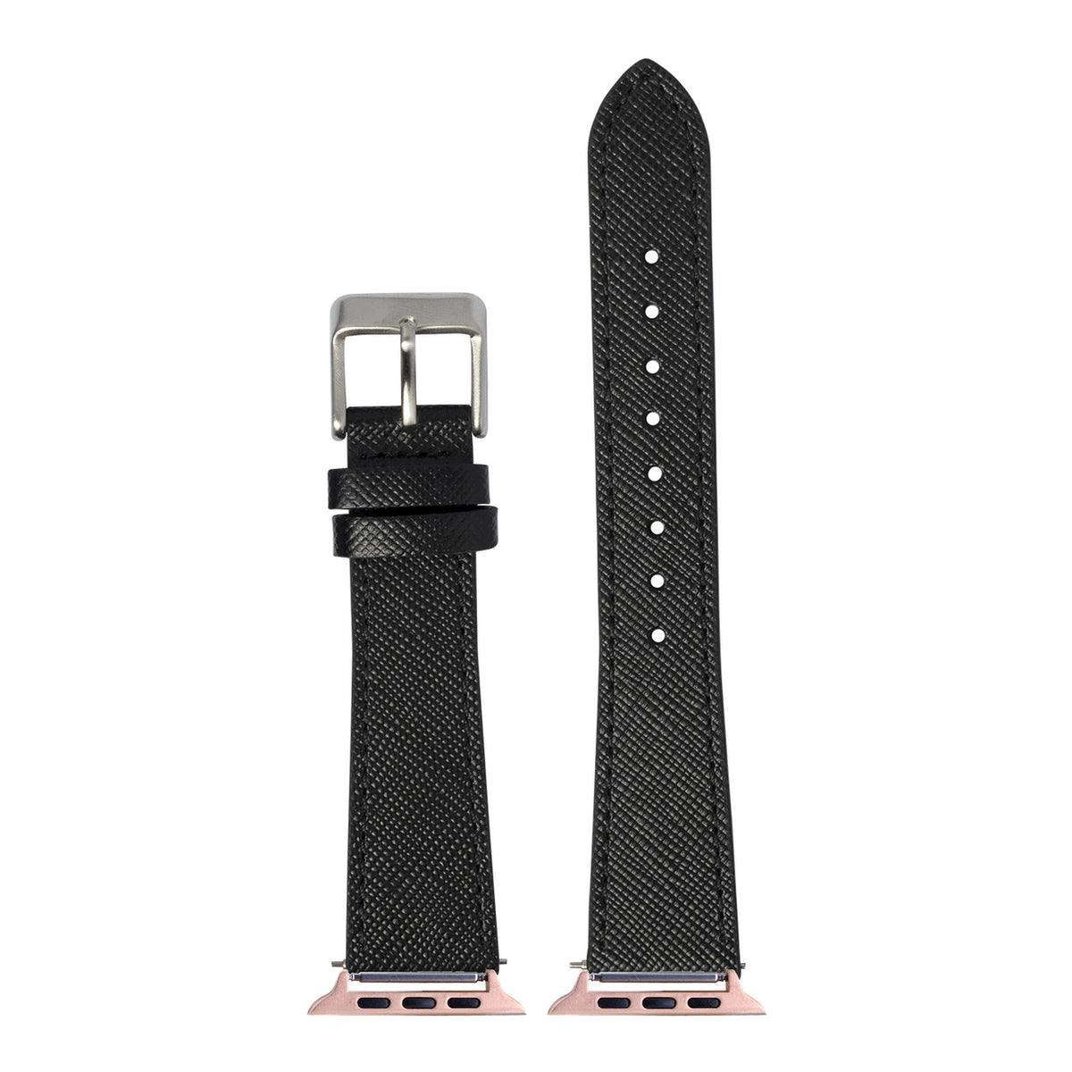 [Apple Watch] Saffiano Leather - Black with Rose Gold Apple Watch connecters