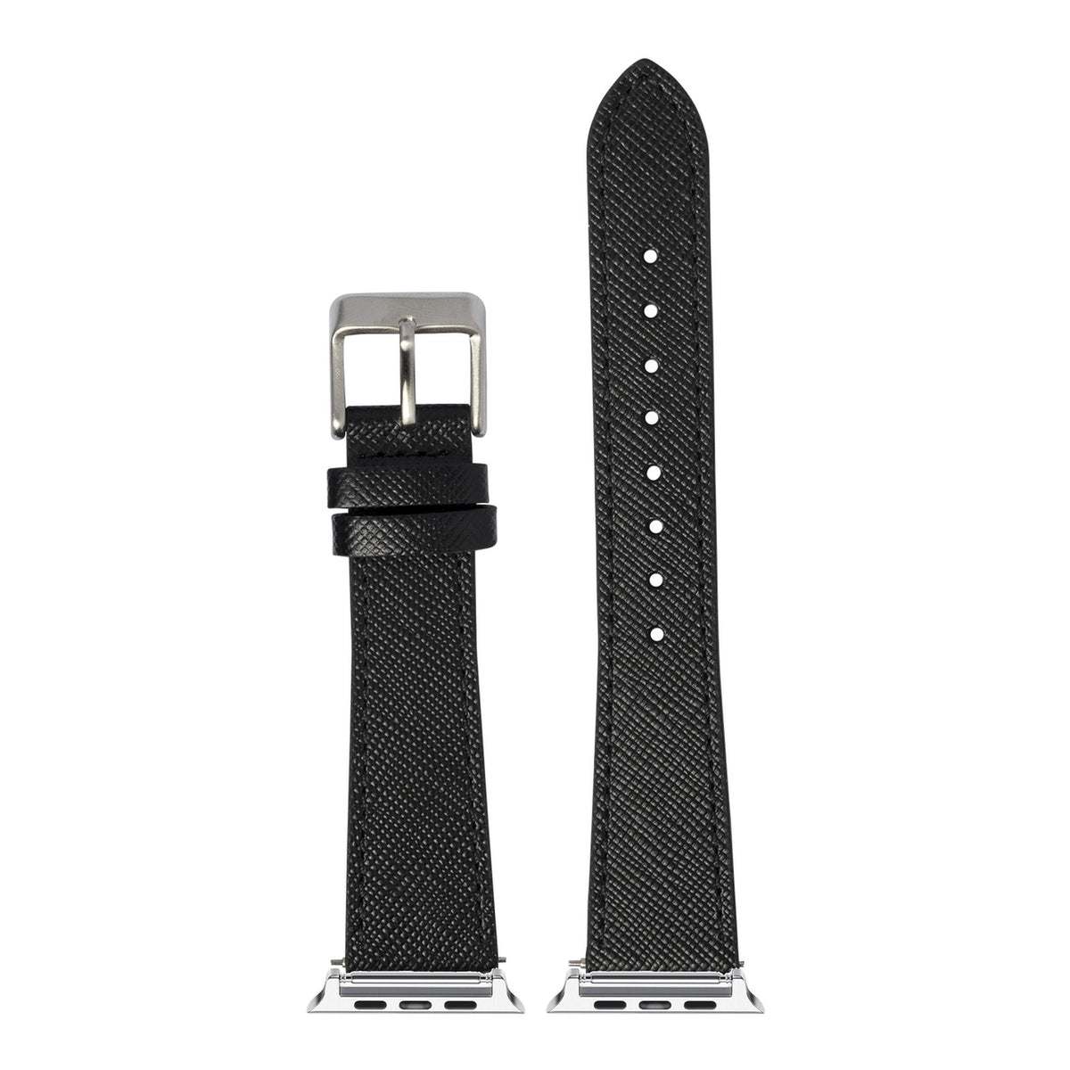 [Apple Watch] Saffiano Leather - Black with Silver Apple Watch connecters