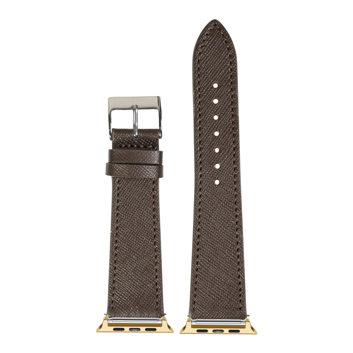 [Apple Watch] Saffiano Leather - Dark Brown with Gold Apple Watch connecters
