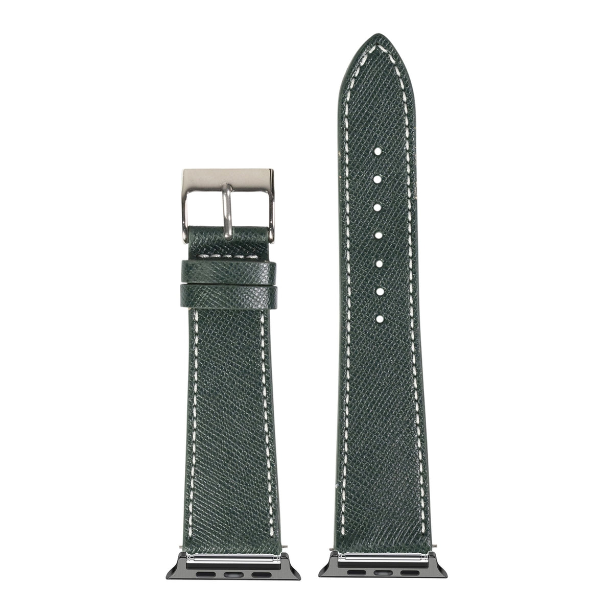 [Apple Watch] Saffiano Leather - Forest Green with White Stitching with Black Apple Watch connecters