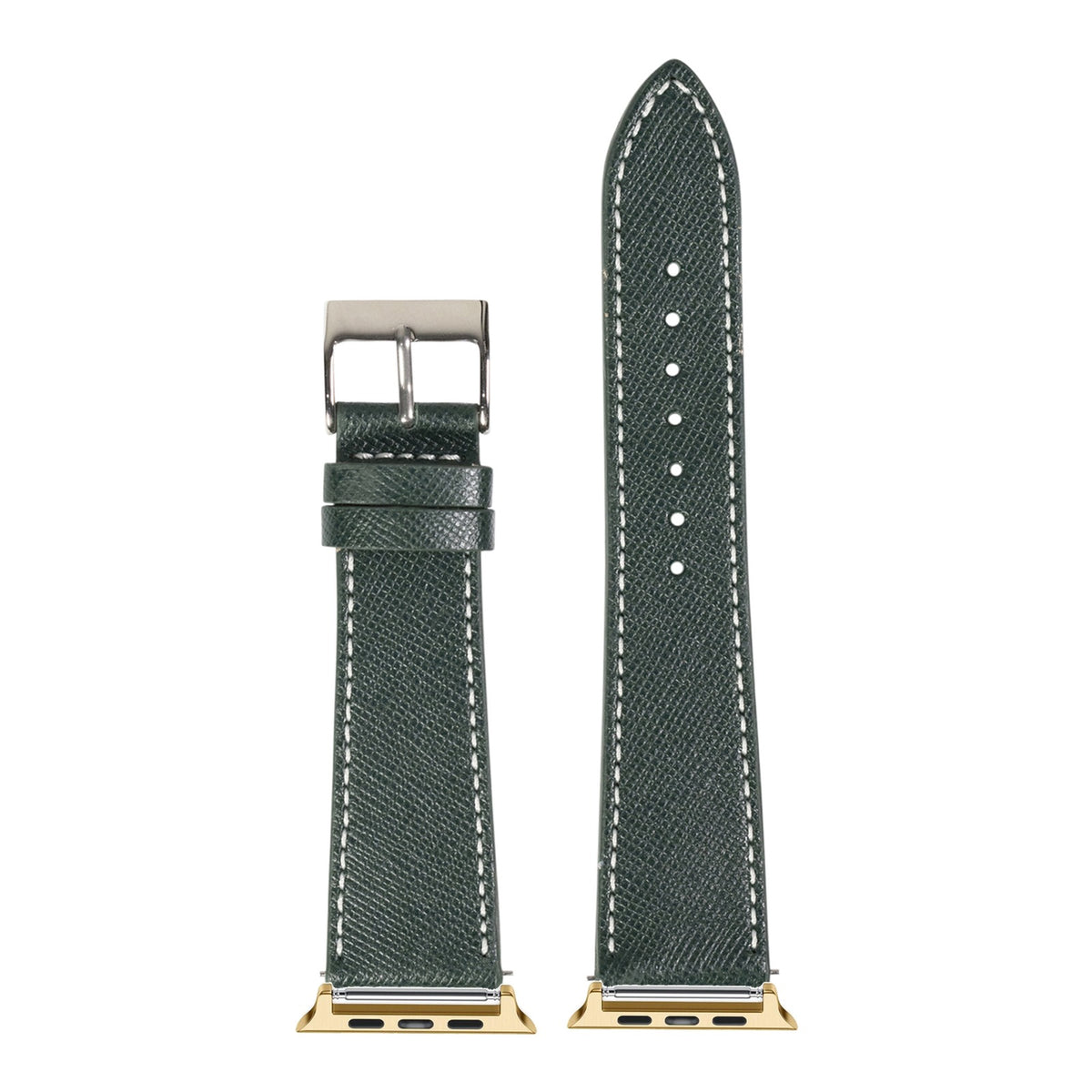 [Apple Watch] Saffiano Leather - Forest Green with White Stitching with Gold Apple Watch connecters
