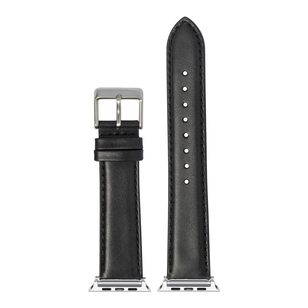 [Apple Watch] Padded Leather - Black with Silver Apple Watch connecters