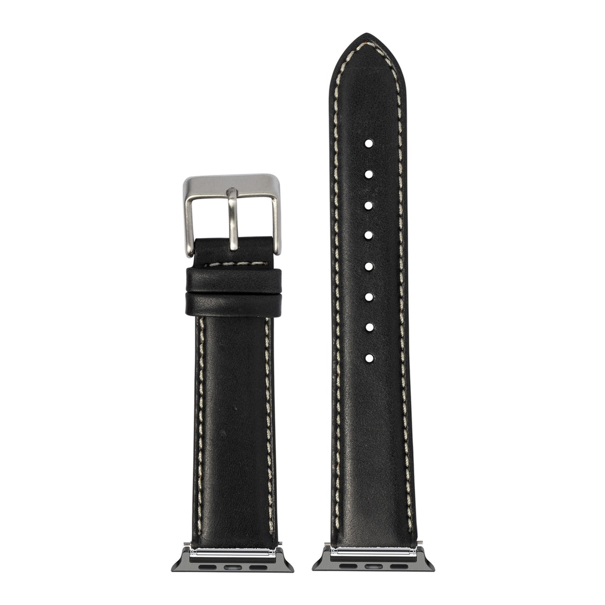 [Apple Watch] Padded Leather - Black | White Stitching with Black Apple Watch connecters