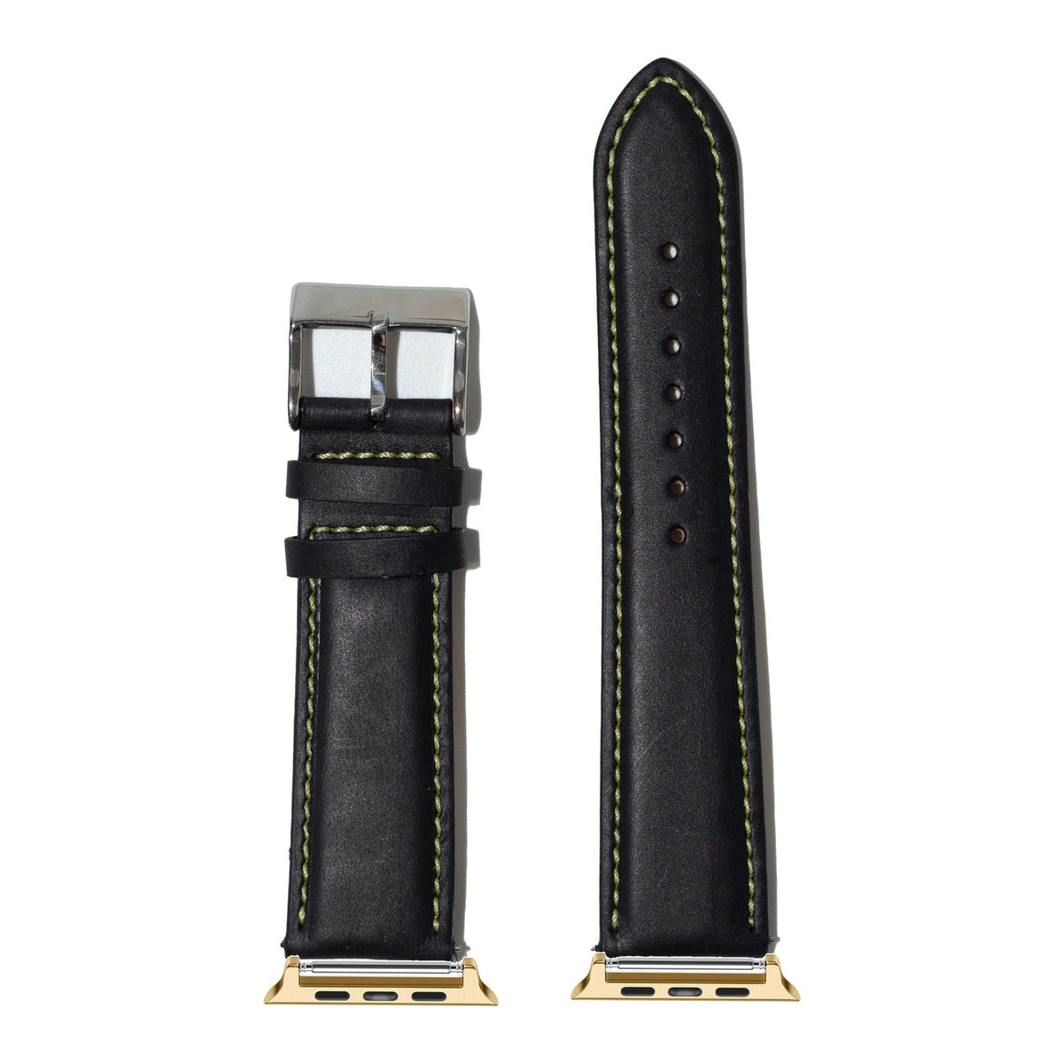 [Apple Watch] Padded Leather - Black | Yellow Stitching with Gold Apple Watch connecters