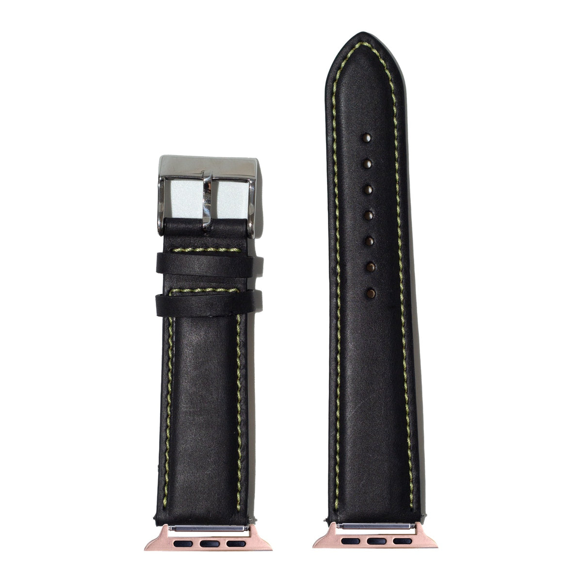 [Apple Watch] Padded Leather - Black | Yellow Stitching with Rose Gold Apple Watch connecters