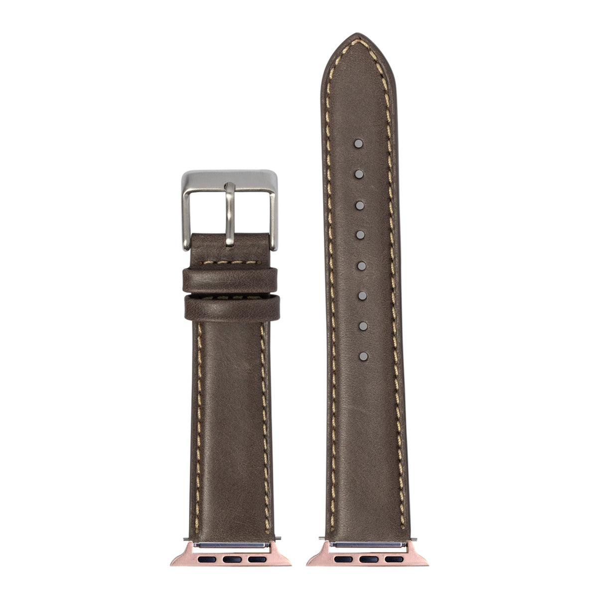[Apple Watch] Padded Leather - Dark Brown | Beige Stitching with Rose Gold Apple Watch connecters