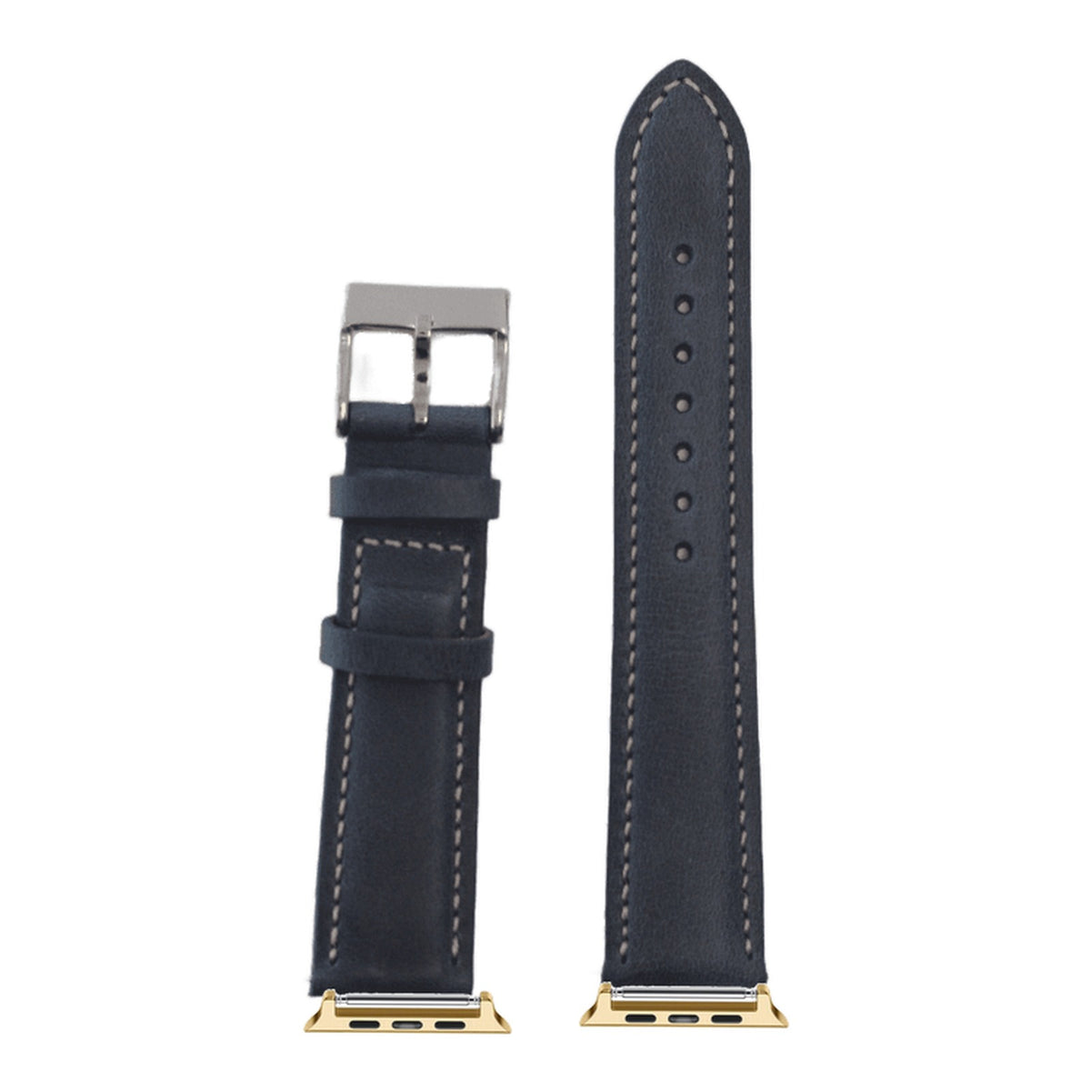 [Apple Watch] Padded Leather - Navy Blue | Beige Stitching with Gold Apple Watch connecters