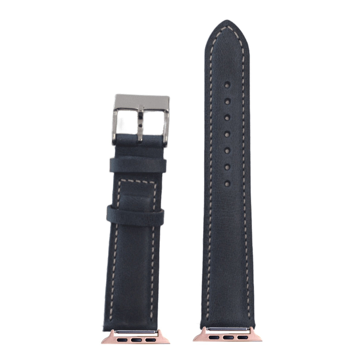 [Apple Watch] Padded Leather - Navy Blue | Beige Stitching with Rose Gold Apple Watch connecters