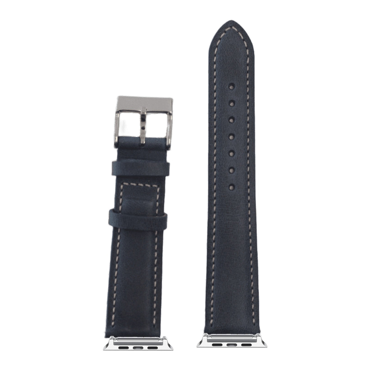 [Apple Watch] Padded Leather - Navy Blue | Beige Stitching with Silver Apple Watch connecters