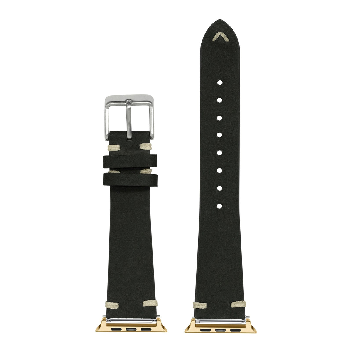 [Apple Watch] Vintage Knotted - Nubuck Leather - Black with Gold Apple Watch connecters
