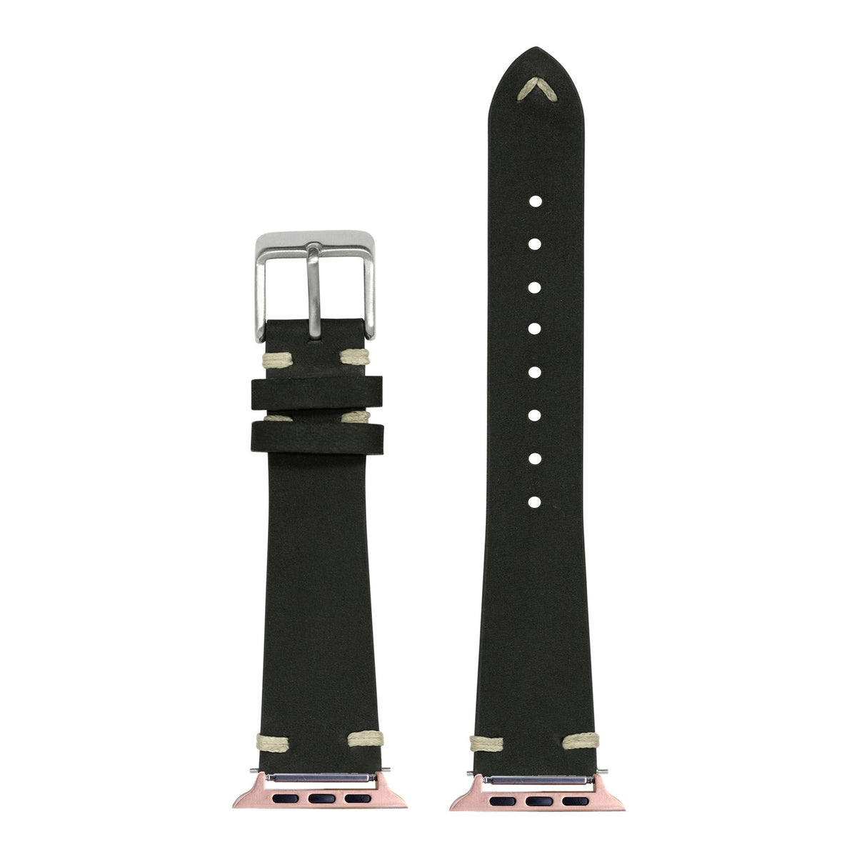 [Apple Watch] Vintage Knotted - Nubuck Leather - Black with Rose Gold Apple Watch connecters