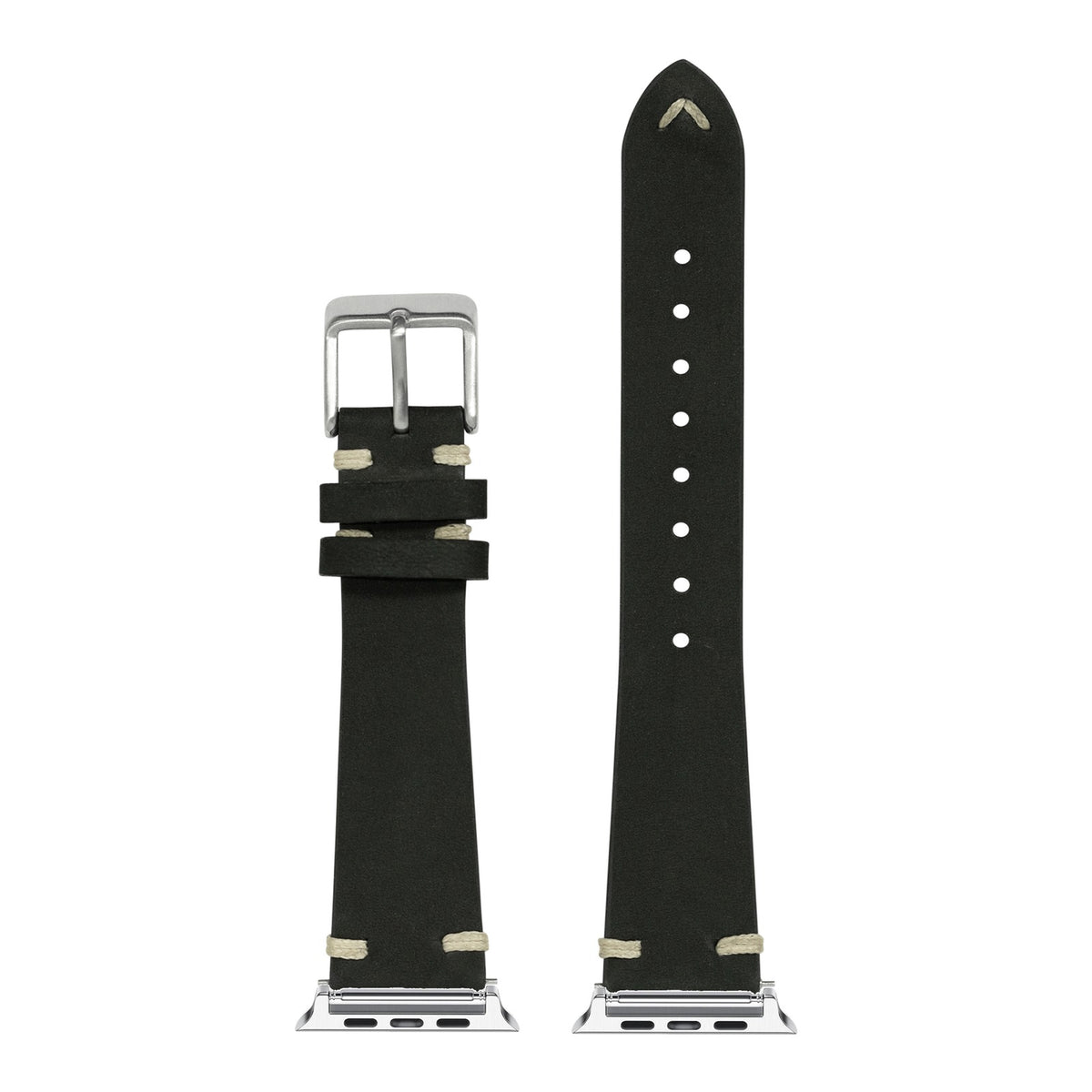 [Apple Watch] Vintage Knotted - Nubuck Leather - Black with Silver Apple Watch connecters