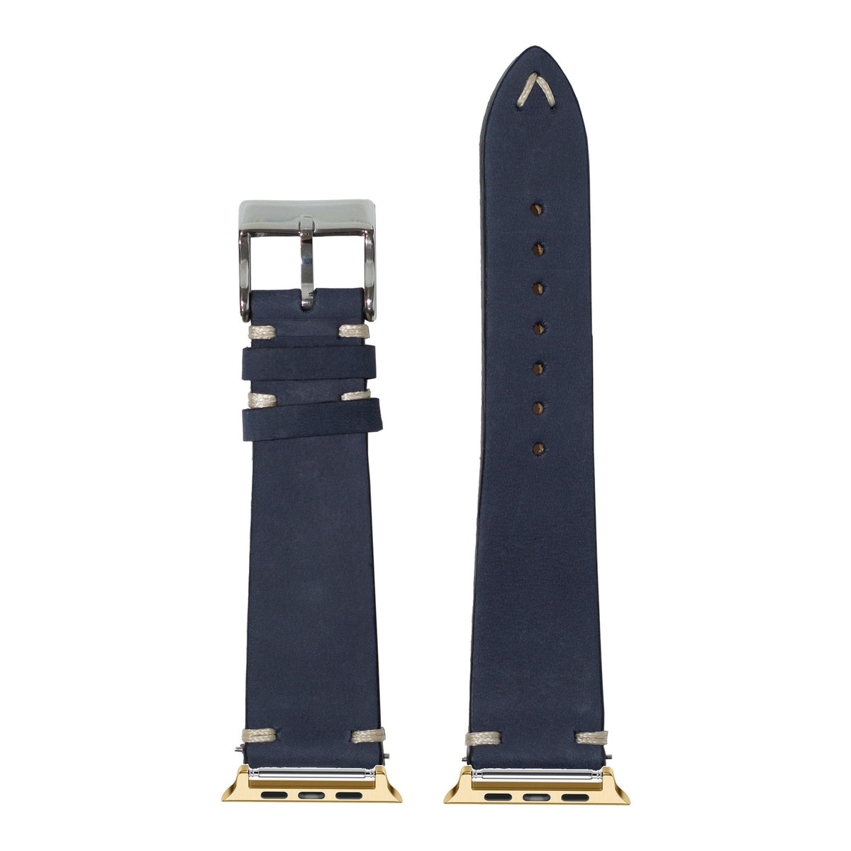 [Apple Watch] Vintage Knotted - Nubuck Leather - Navy Blue with Gold Apple Watch connecters