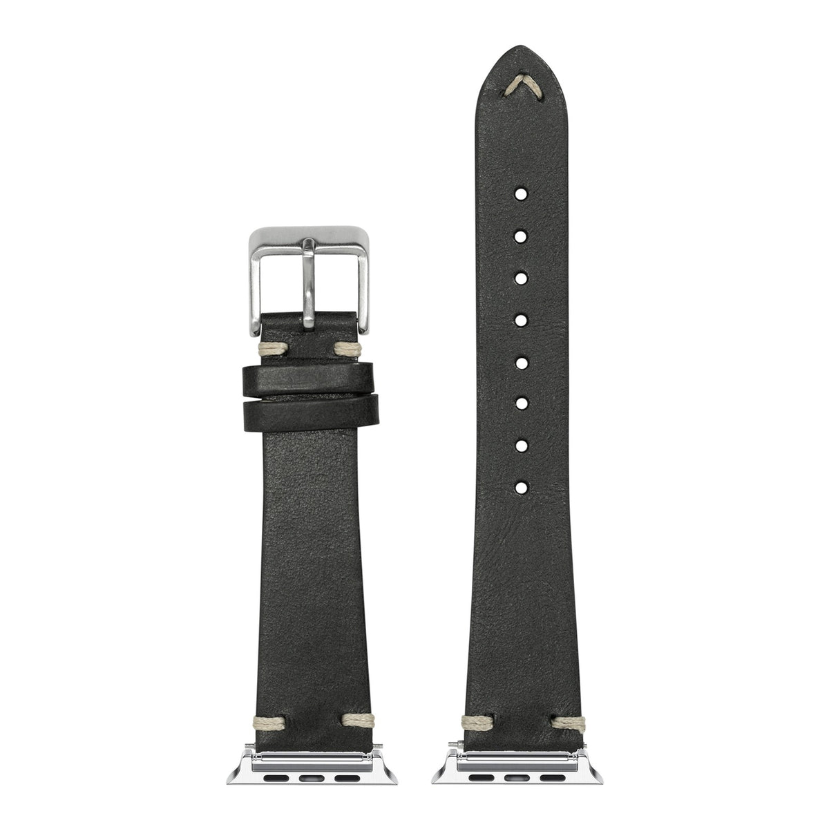 [Apple Watch] Vintage Knotted Leather - Black with Silver Apple Watch connecters