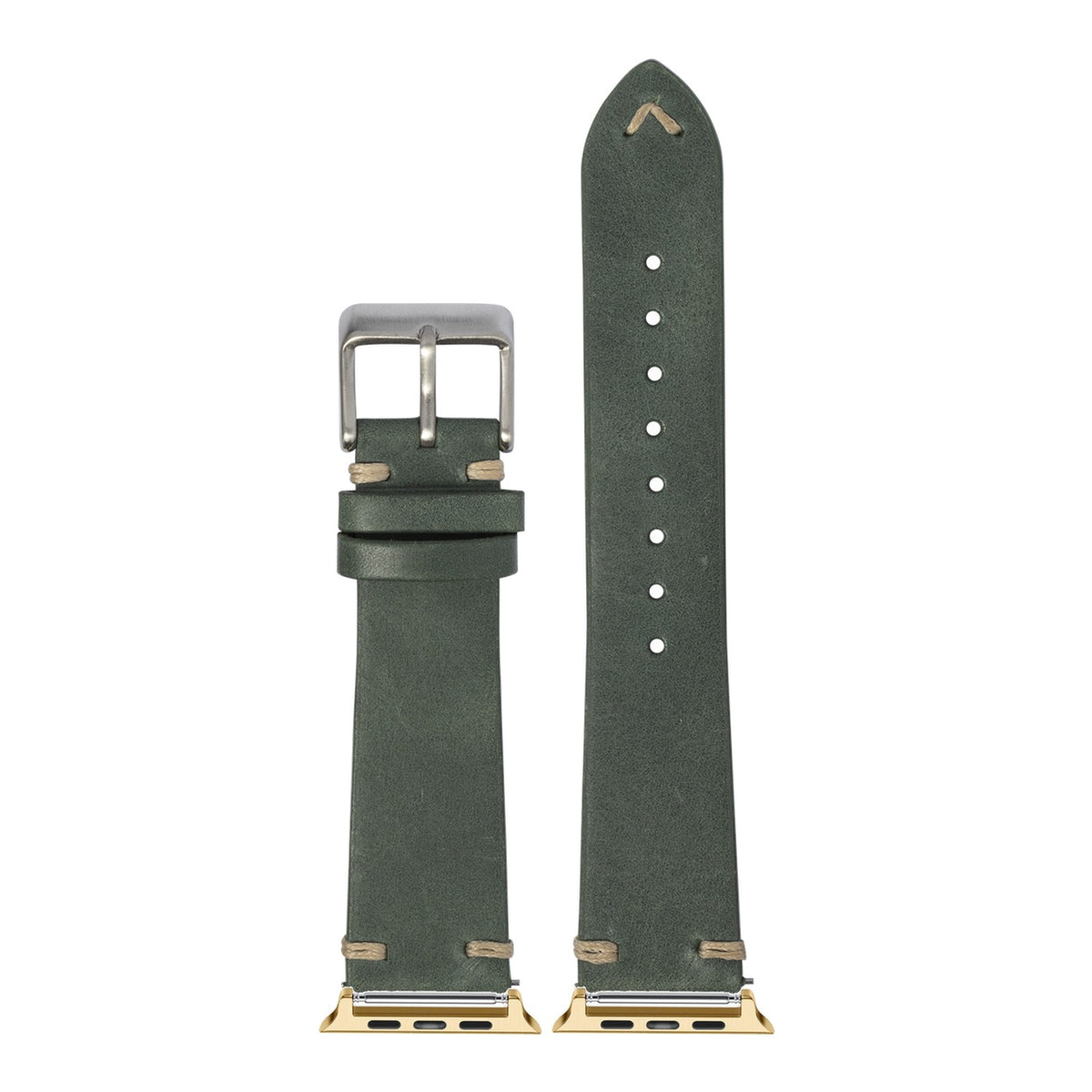 [Apple Watch] Vintage Knotted Leather - Forest Green with Gold Apple Watch connecters