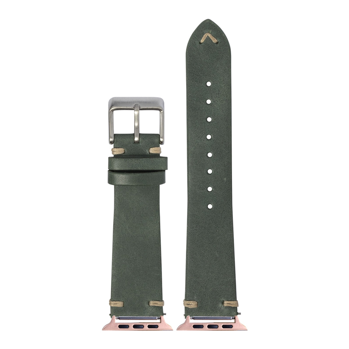 [Apple Watch] Vintage Knotted Leather - Forest Green with Rose Gold Apple Watch connecters