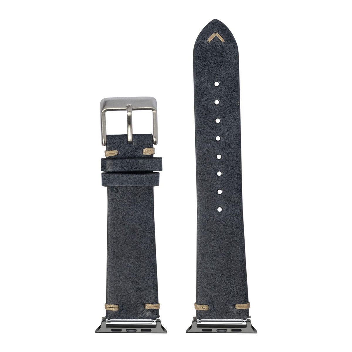 [Apple Watch] Vintage Knotted Leather - Navy Blue with Black Apple Watch connecters