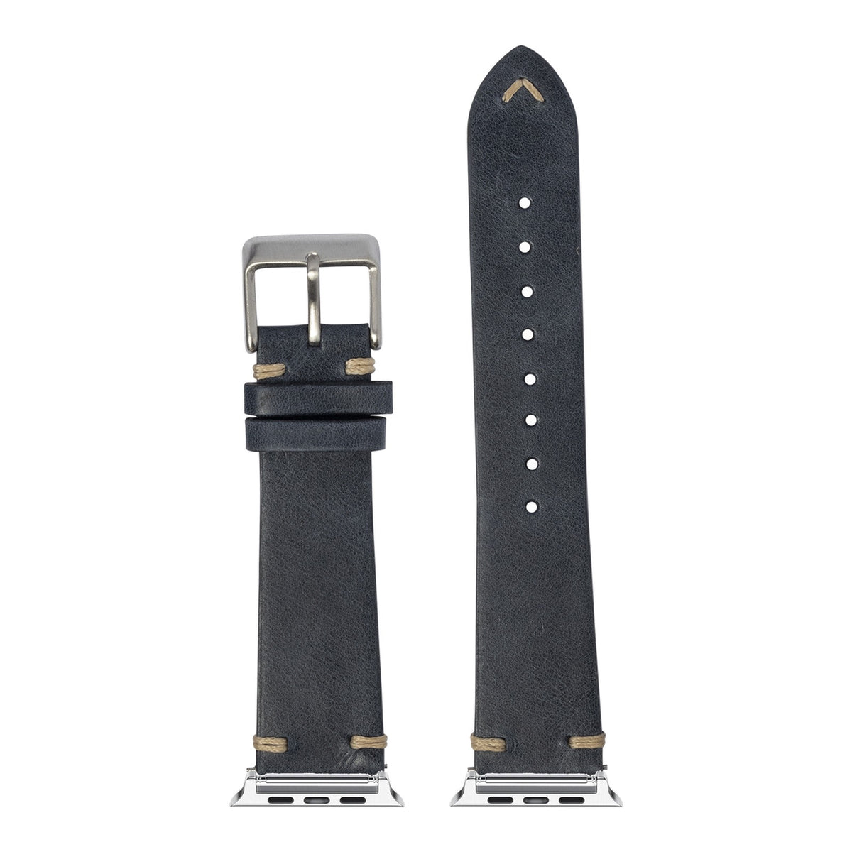 [Apple Watch] Vintage Knotted Leather - Navy Blue with Silver Apple Watch connecters