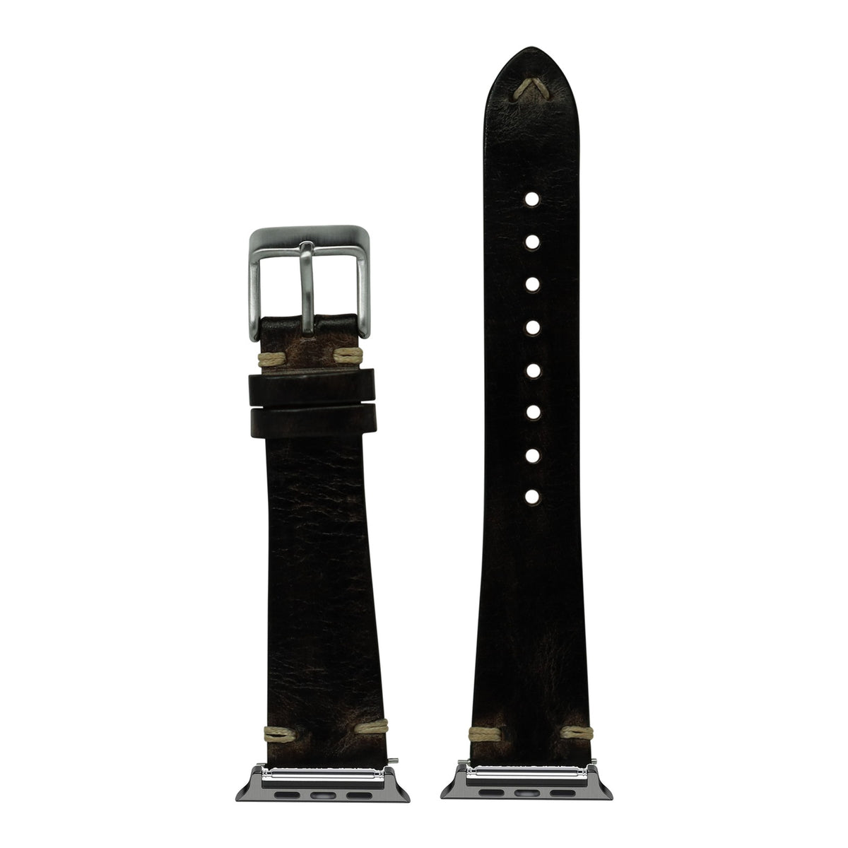 [Apple Watch] Vintage Knotted Leather - Smoked Black with Black Apple Watch connecters