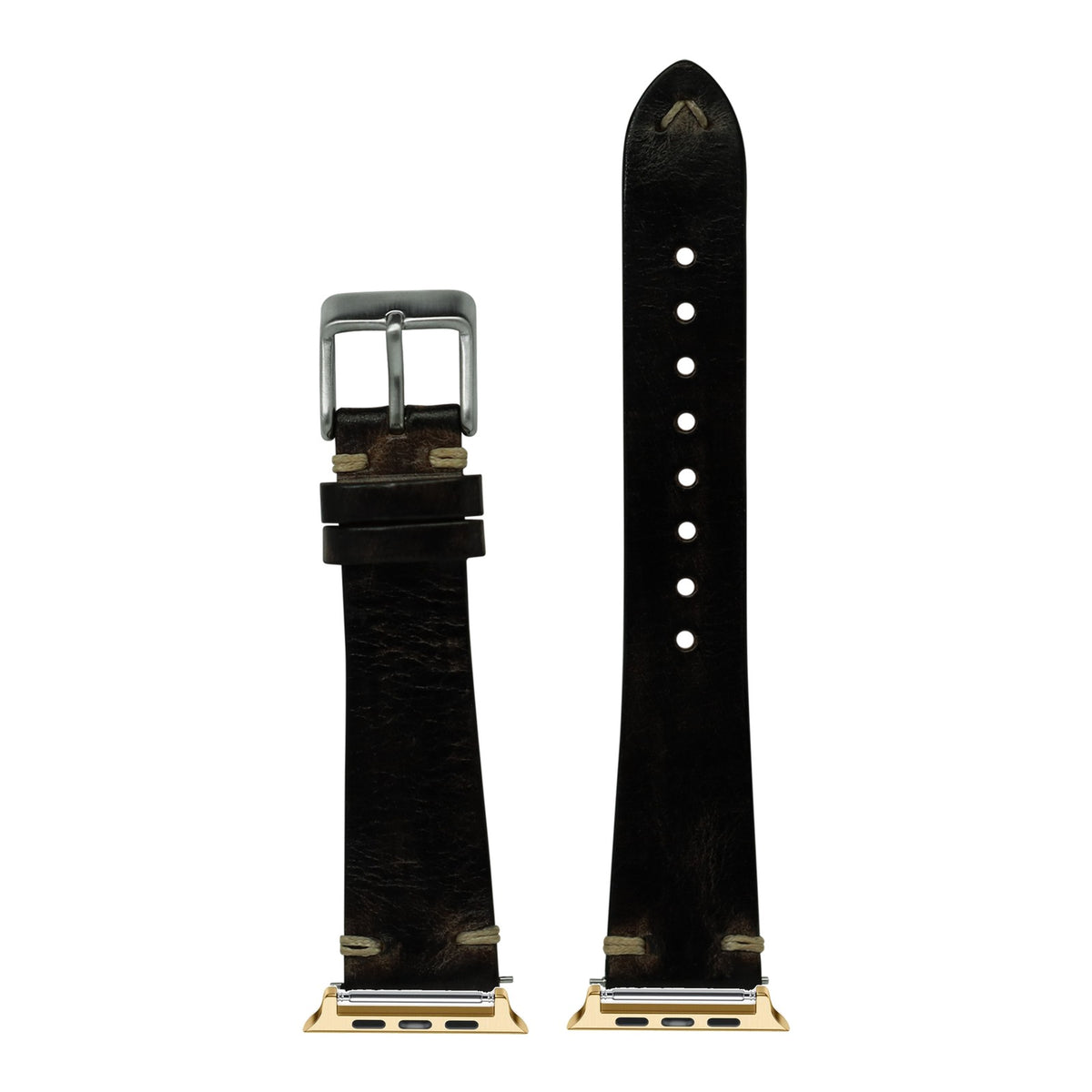 [Apple Watch] Vintage Knotted Leather - Smoked Black with Gold Apple Watch connecters