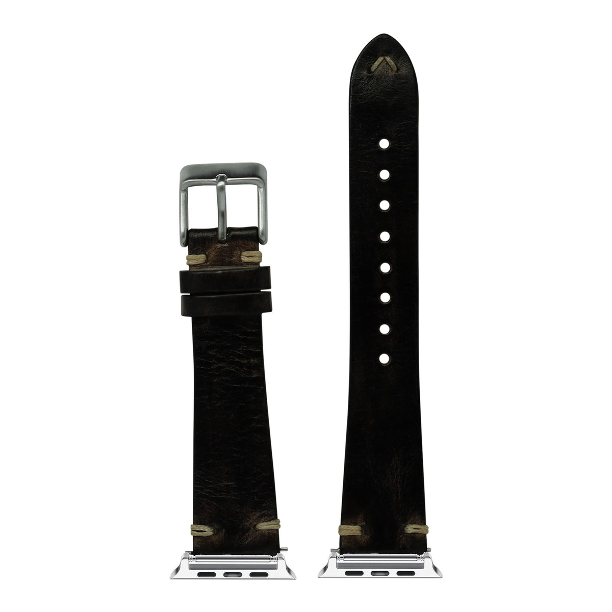 [Apple Watch] Vintage Knotted Leather - Smoked Black with Silver Apple Watch connecters