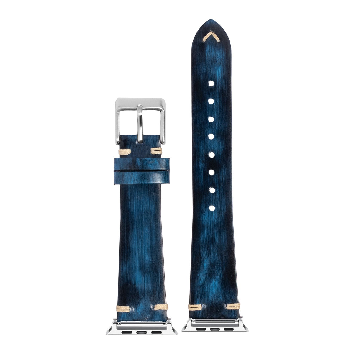 [Apple Watch] Vintage Knotted Leather - Smoked Navy Blue with Silver Apple Watch connecters