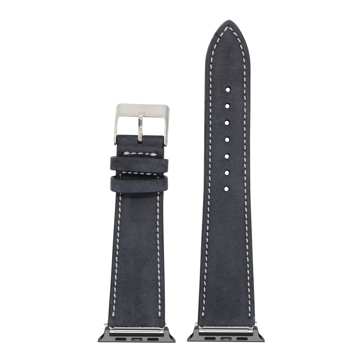 [Apple Watch] Nubuck Leather - Black | White Stitching with Black Apple Watch connecters