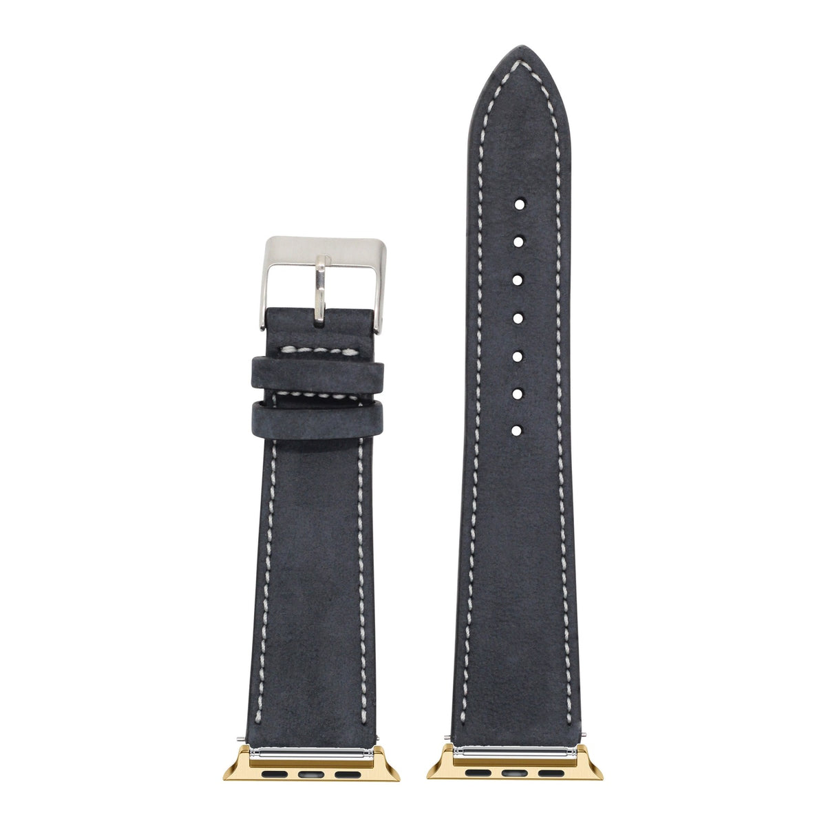 [Apple Watch] Nubuck Leather - Black | White Stitching with Gold Apple Watch connecters