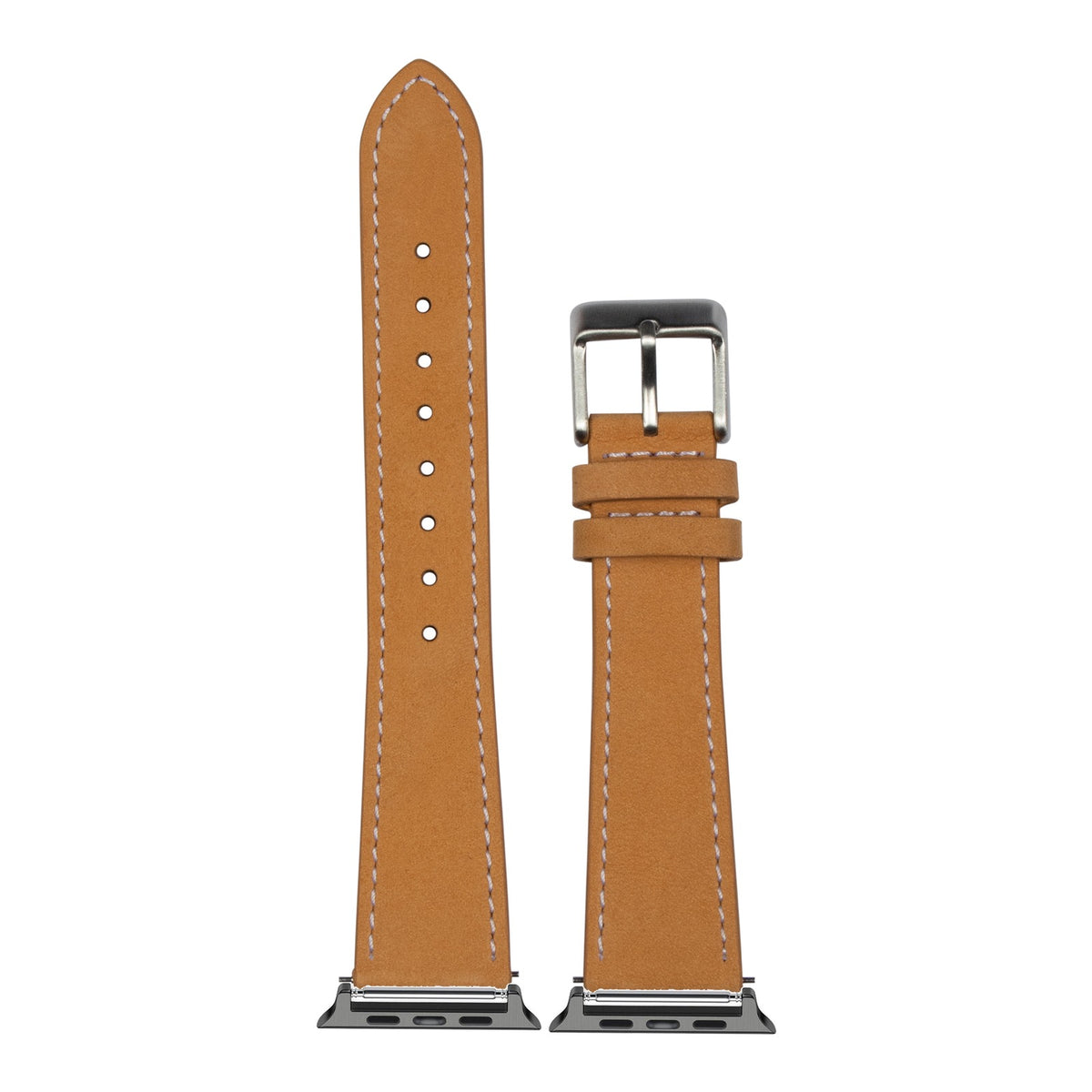 [Apple Watch] Nubuck Leather - Brown | White Stitching with Black Apple Watch connecters