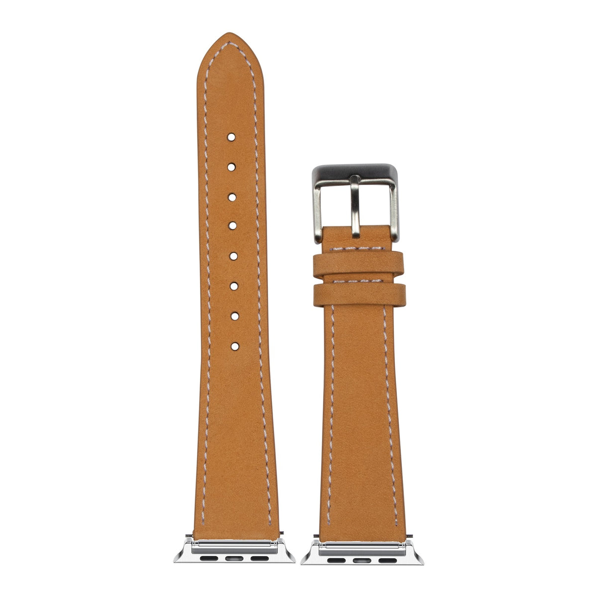 [Apple Watch] Nubuck Leather - Brown | White Stitching with Silver Apple Watch connecters