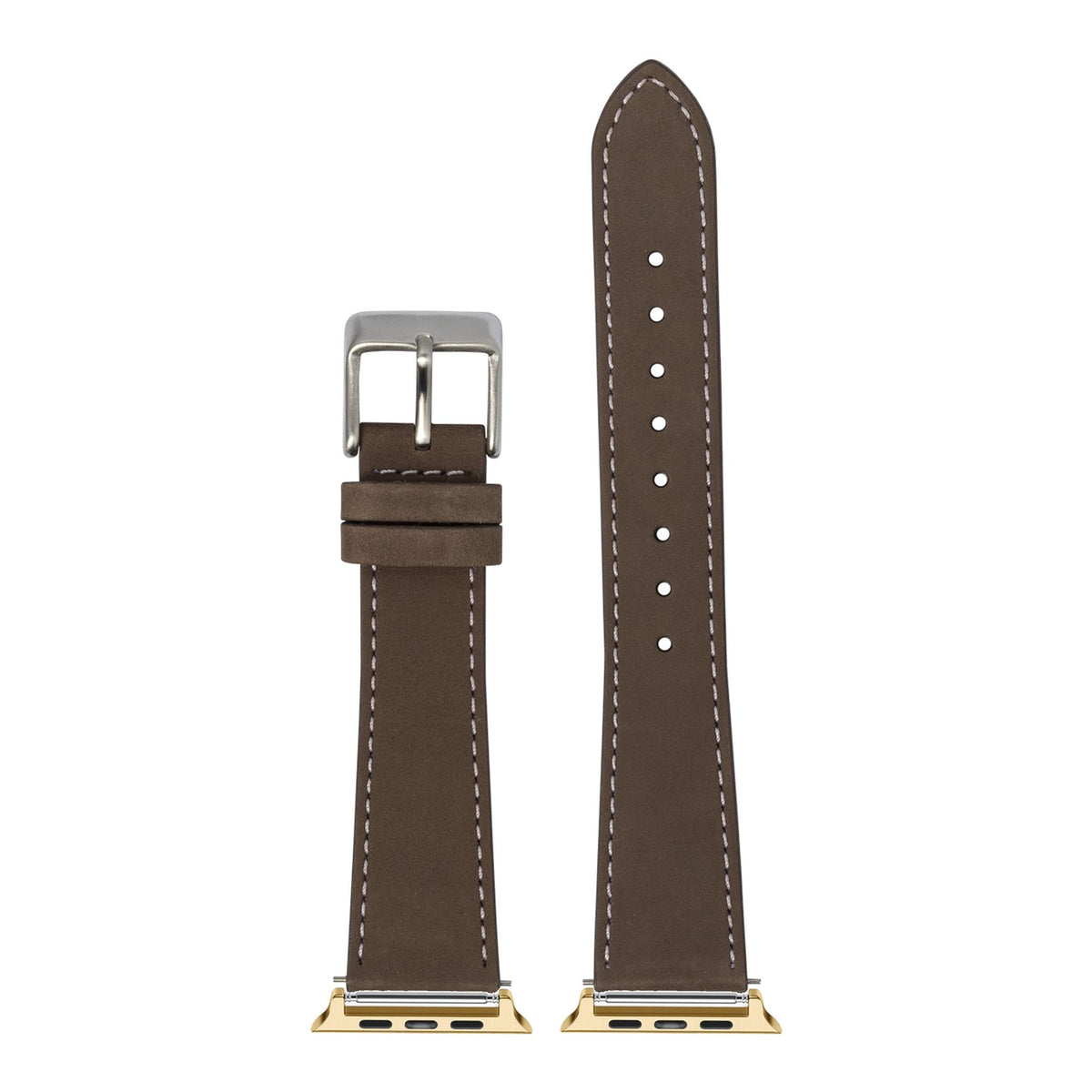 [Apple Watch] Nubuck Leather - Coffee Brown | White Stitching with Gold Apple Watch connecters
