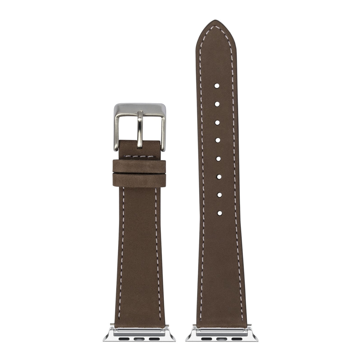 [Apple Watch] Nubuck Leather - Coffee Brown | White Stitching with Silver Apple Watch connecters