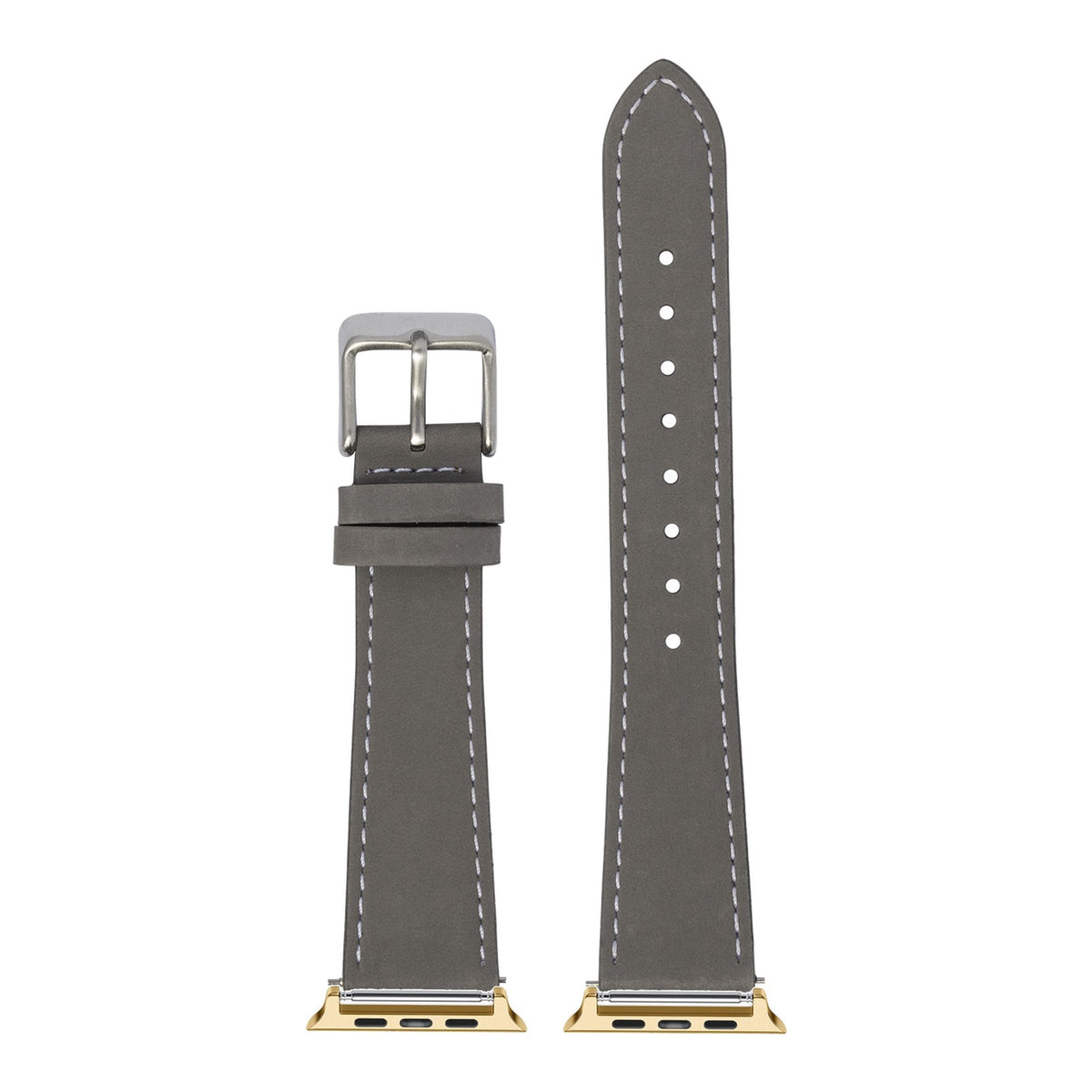 [Apple Watch] Nubuck Leather - Grey | White Stitching with Gold Apple Watch connecters